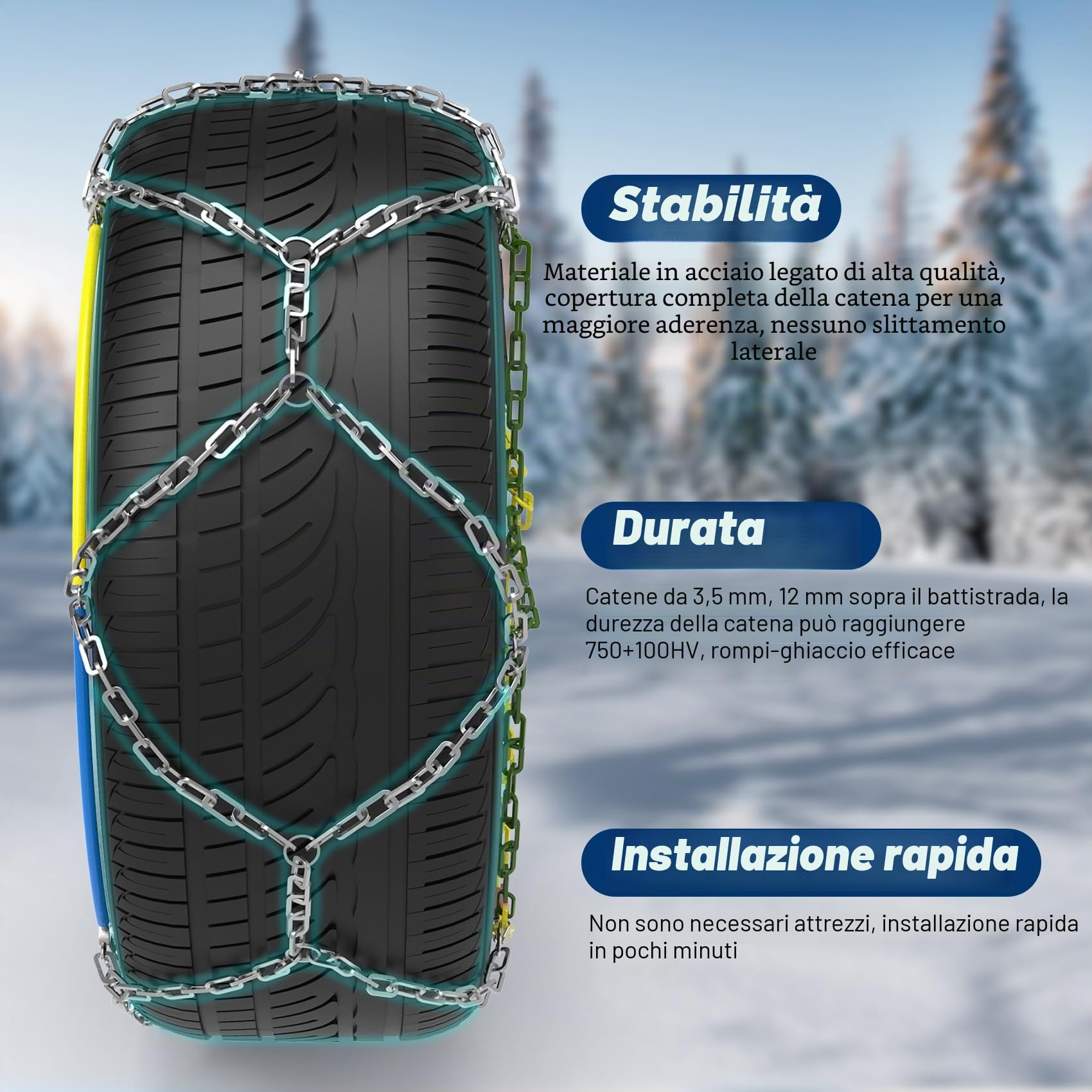 LEYAOYAO 2 Pezzi x 12 mm Catene da Neve in Lega di Acciaio, Catene da Neve Durevoli per Auto con Tenditore (KN 90)