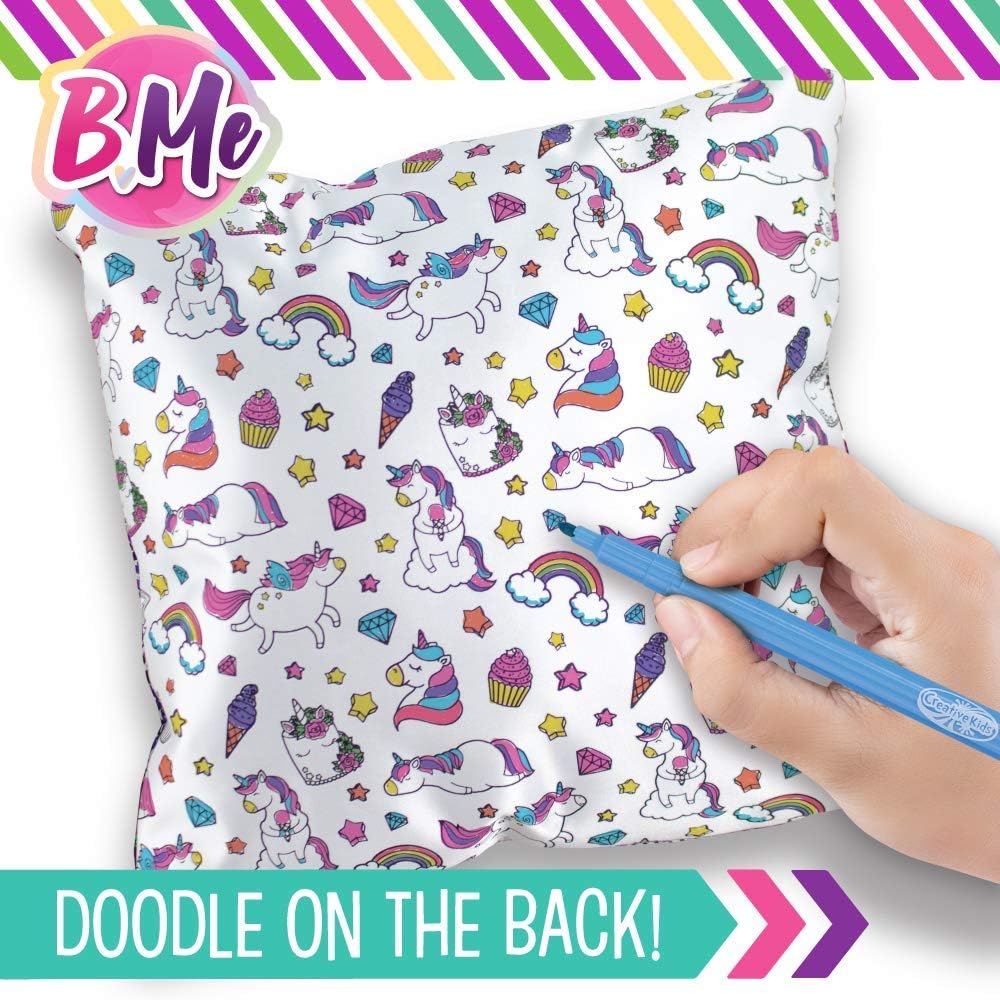 B Me Sequin Unicorn Pillow for Girls - Reversible Double Sided Rainbow Doodle Sequined Pillows - Bedroom Decor Art - Creative Magic Glitter Pillow with 8 Markers