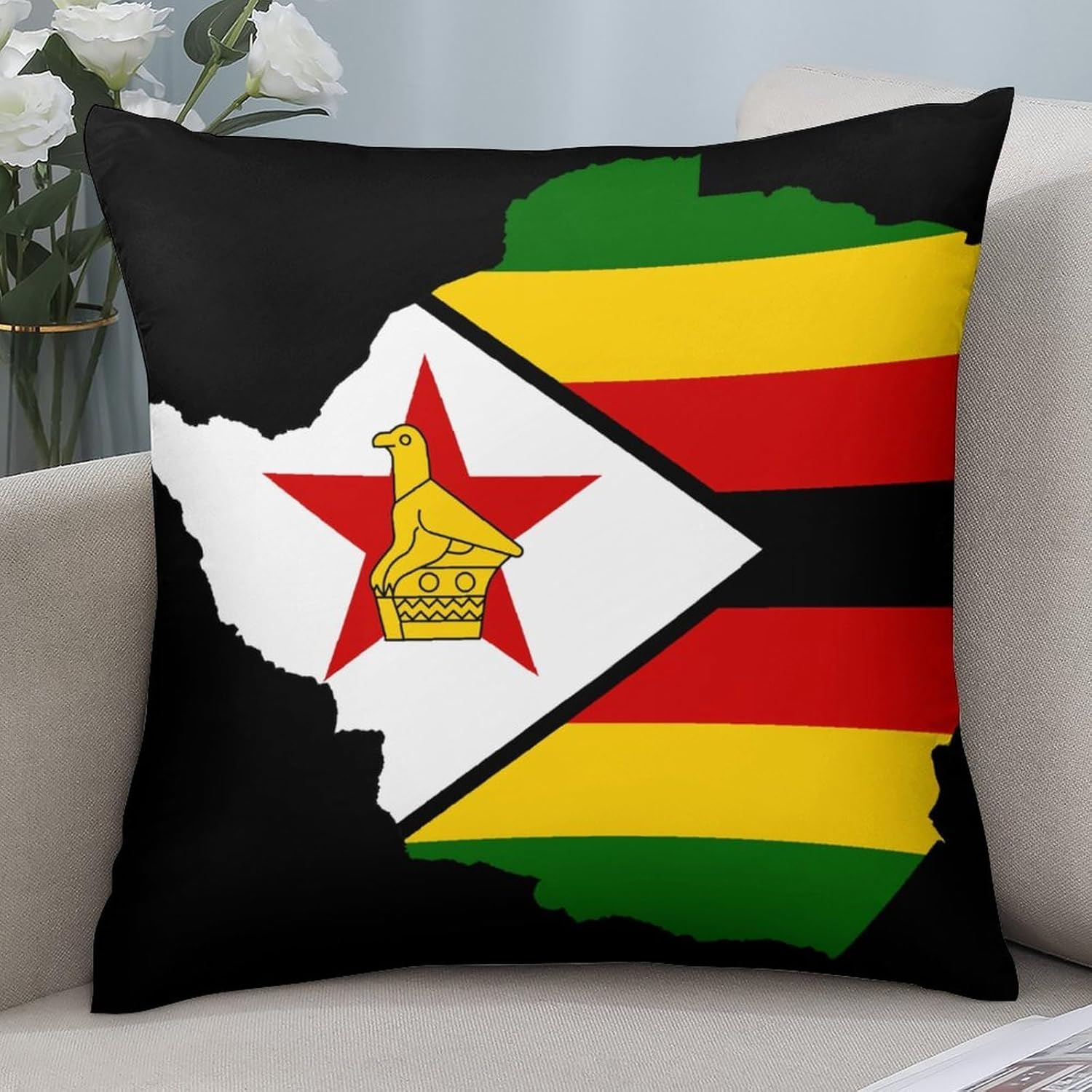 Flag Map of Zimbabwe Printed Throw Pillow Case 4 Pcs Soft Pillowcases Pillows Covers Sofa Bed Decor 12/14/16/17/18/20/22/24/32 Inches