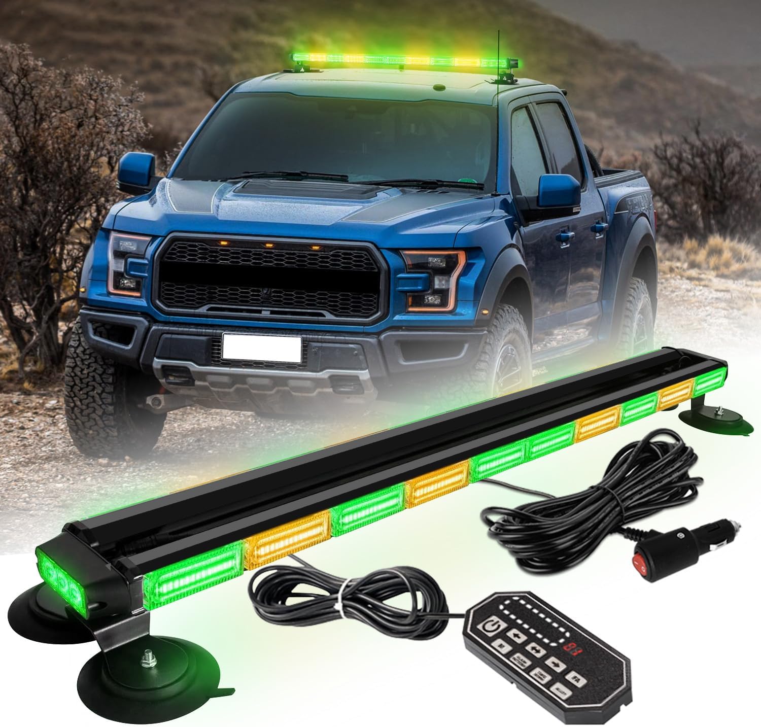 42inch 206 LED Rooftop Emergency Strobe Light Bar Flashing Safety Lights w/Controller Traffic Advisor Warning Hazard Light for Trucks Vehicles Construction Tow Pickup Snowplow Amber White