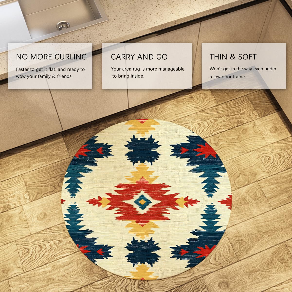 Południowo-zachodni okrągły plemienny dywan Aztec Boho Abstrakcyjna geometryczna wycieraczka miękka antypoślizgowa zmywalna miękka obręcz Meble Home Office Bar Decor 150 cm
