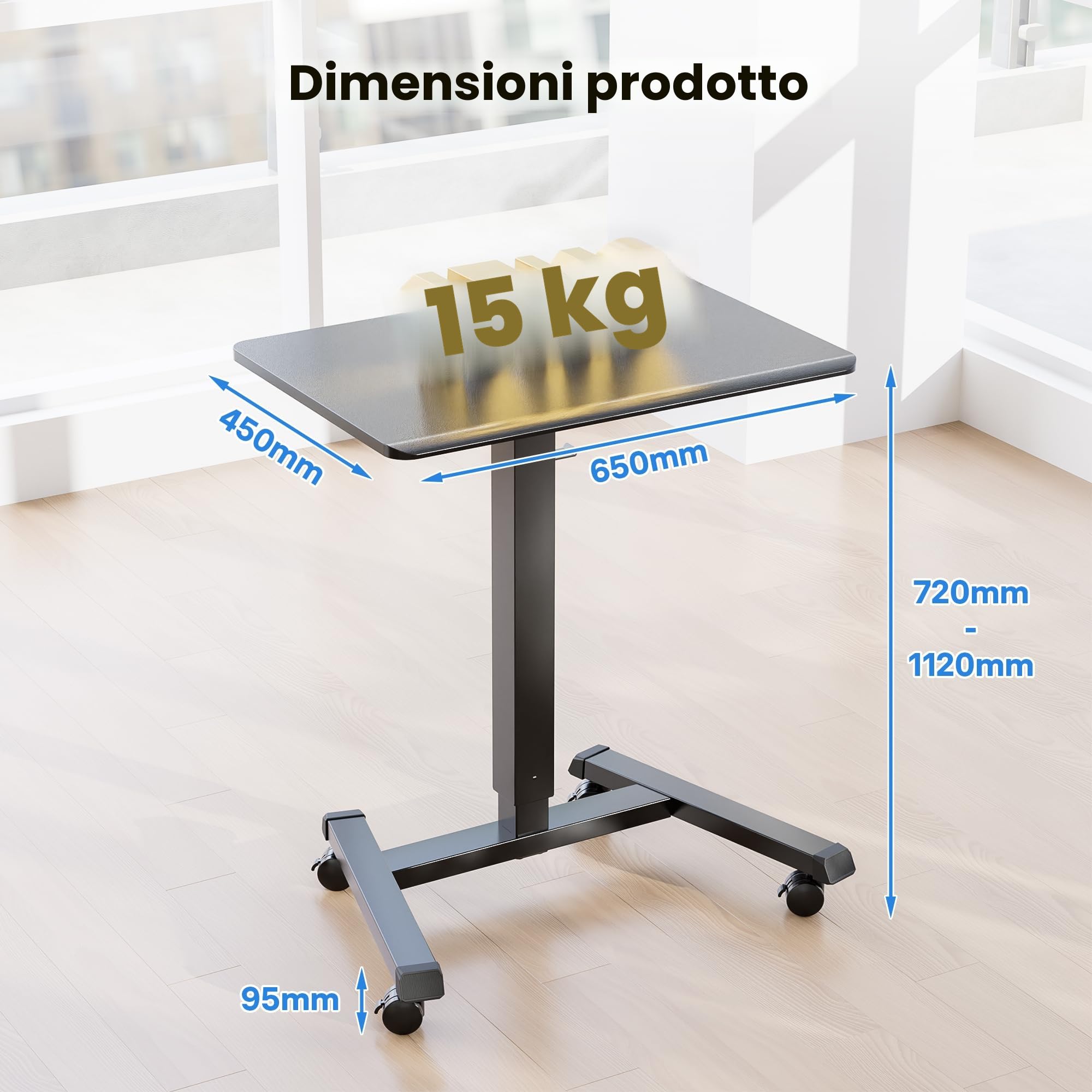 BONTEC Scrivania per Computer da Ufficio Tavolo Porte PC con Ruote Porta computer scrivania Regolabile in Altezza da Scrivania Verticale Mobile ad Angolo Angolare Tavolo Nero 65×45 cm