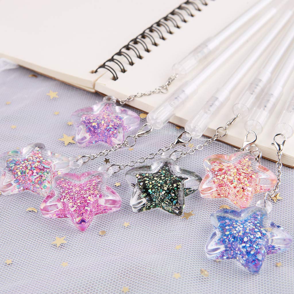 JUNESUN Gel Pen with 0 5mm Point Cartridge Pen Chain Decor Black Ink Shinny Pentagram Embellishment Stationery Supplies — view 3