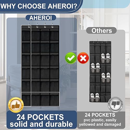 Miniatura 4 de Aheroi Organizador de zapatos para colgar sobre la puerta, 24 bolsillos, organizador de zapatos colgante de malla para puerta, organizador grande y