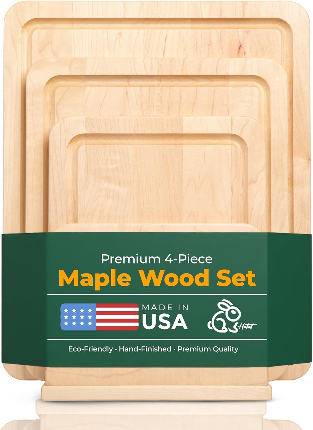 Hotot Home - HOMESTEAD 4 Piece Hardwood Maple Wood Cutting Board Set with Holder - Made in USA