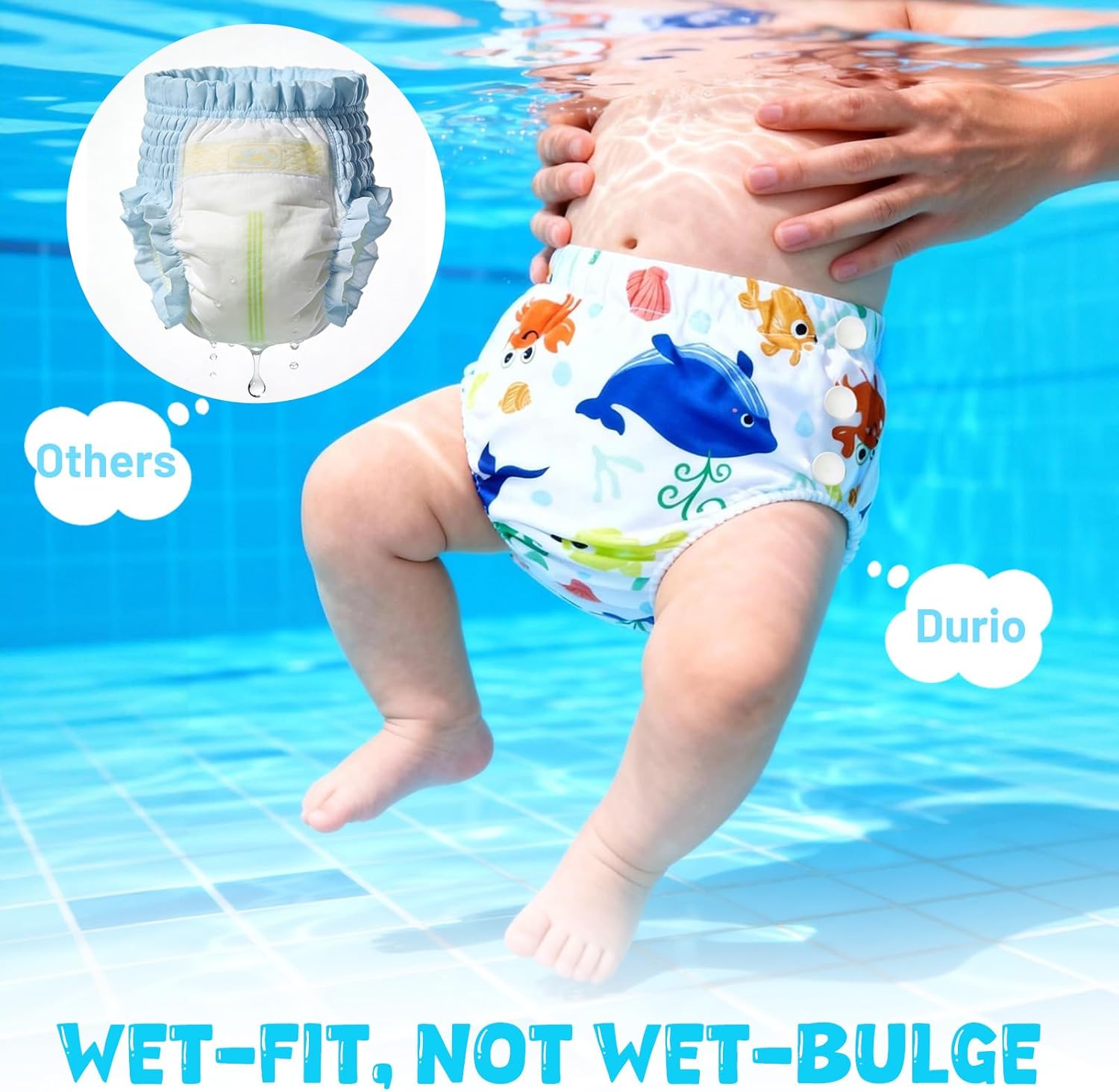 Durio 2PCS Reusable Swim Diapers - Baby Swim Diapers Adjustable Washable Newborn Infant Diaper Soft Water Diaper for Swimming Lessons with a Mesh Bag 3-6M - Image 2