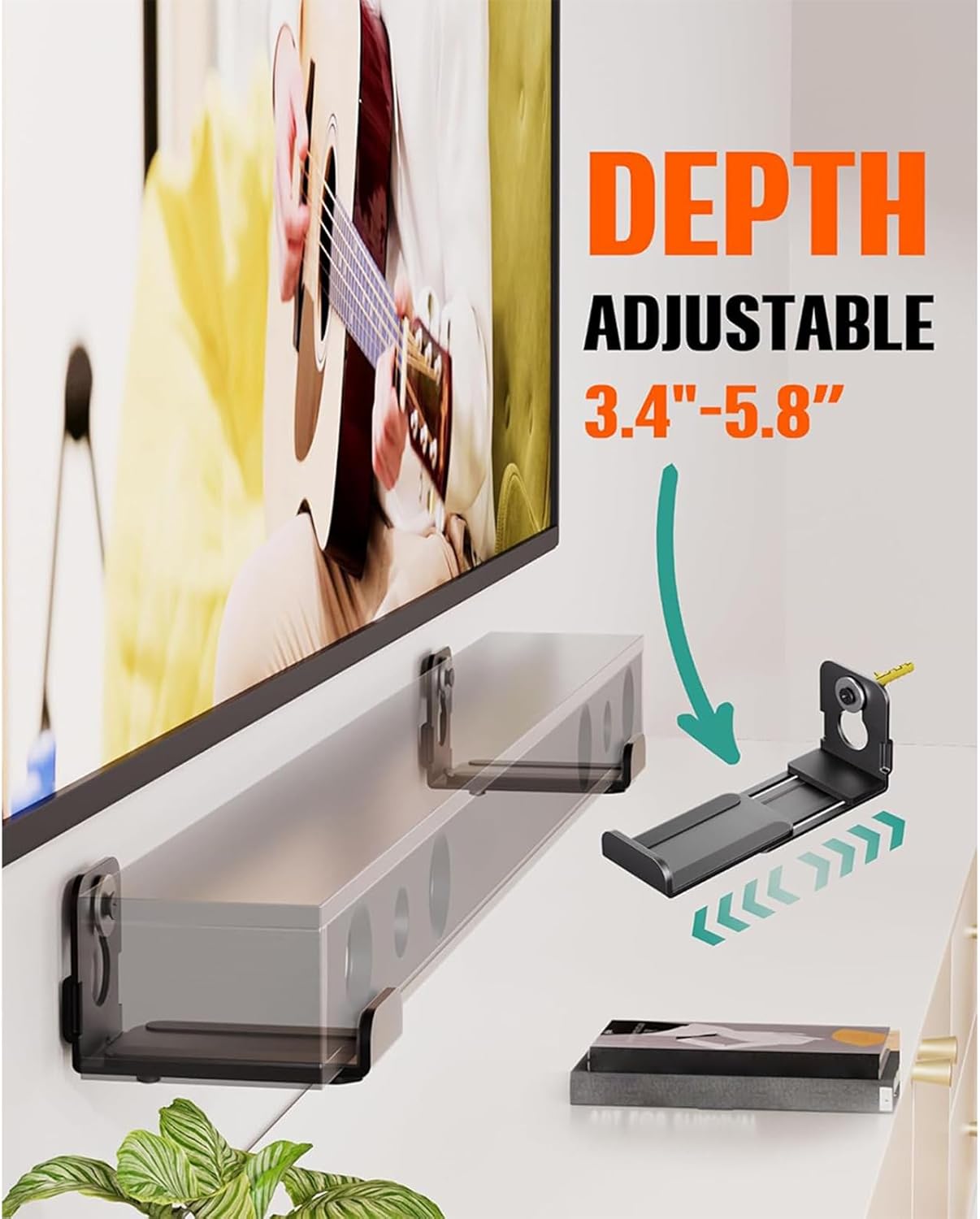 Adjustable L Shaped Soundbar Wall Mount Bracket with Not Tool Installation for Home Theater Systems