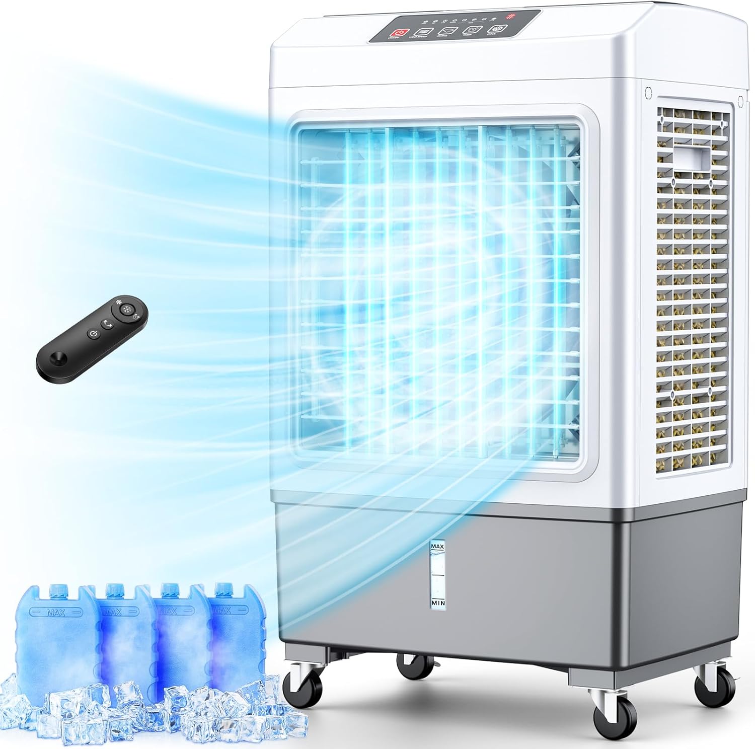 FANCOLE Windowless Air Conditioner, 2100CFM Evaporative Air Cooler Cooling up to 700 Sq.ft, Swamp Cooler Air Conditioner No Windows Needed w/2Modes & 3Speeds, 7H Timer & Remote for Room Garage Patio White