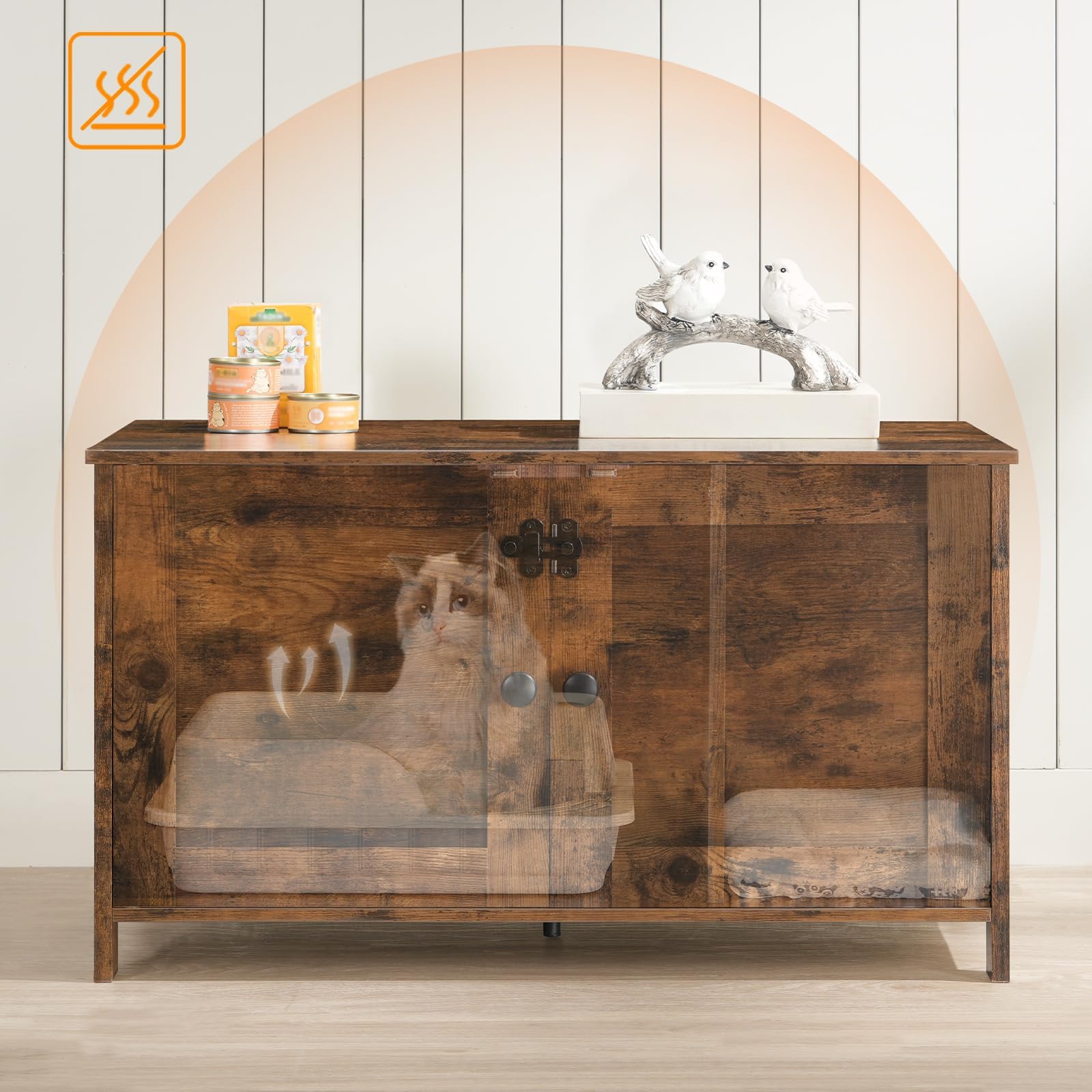 HOOBRO Armadietto per Gatti, Litter Box, con Sportello e Divisore, Spazioso, Struttura Robusta in Legno, Nido per Gatti, Corridoio, Marrone Vintage EBF03MW01G1