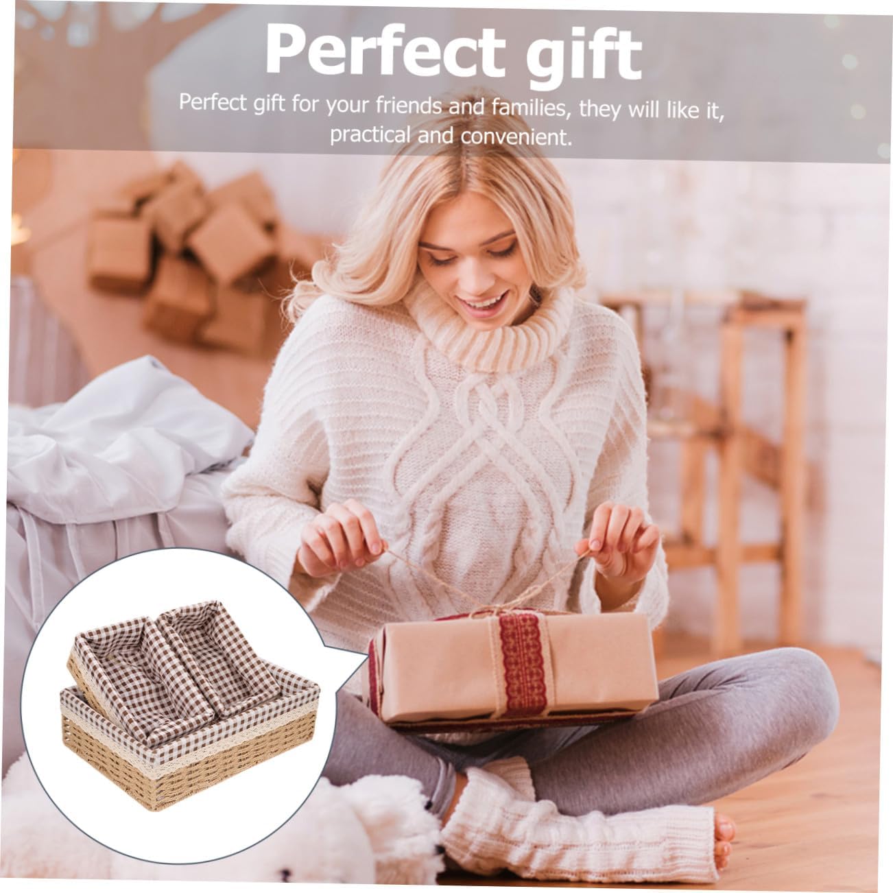 Mobestech 3-Piece Rattan Woven Storage Basket Set for Makeup and Jewelry Organizing Handcrafted Household Display Baskets for Home Décor