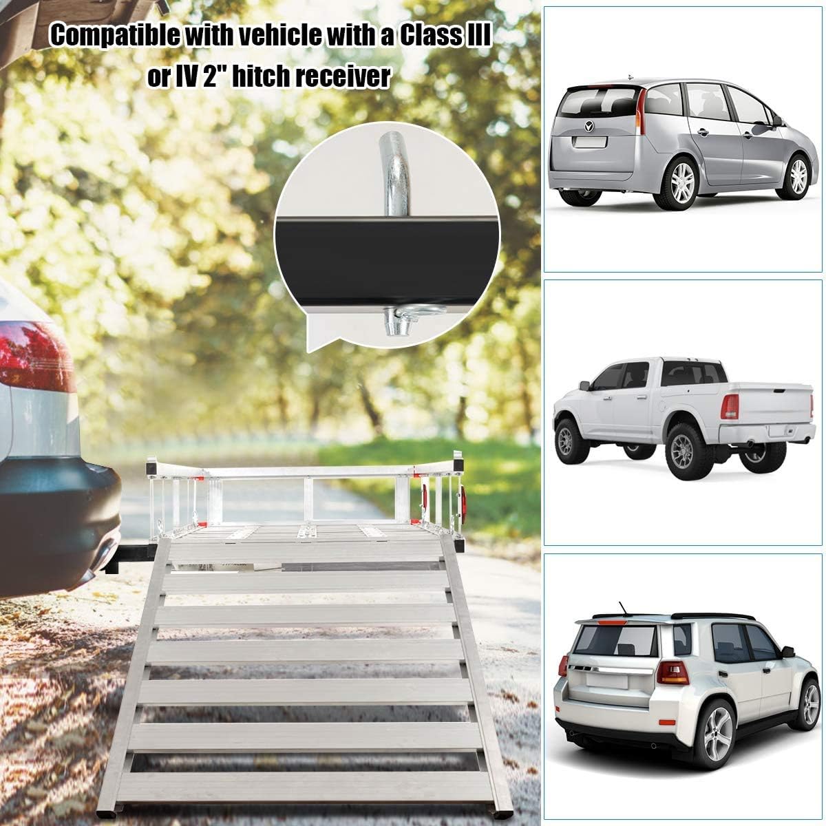 Goplus Hitch Cargo Carrier, 50"x29.5" Aluminum Wheelchair Scooter Mobility Carrier with Ramp, Trailer Hitch Mount Cargo Carrier for Truck SUV Van Car,500lbs Capacity,Fit Class III or IV 2" Receiver