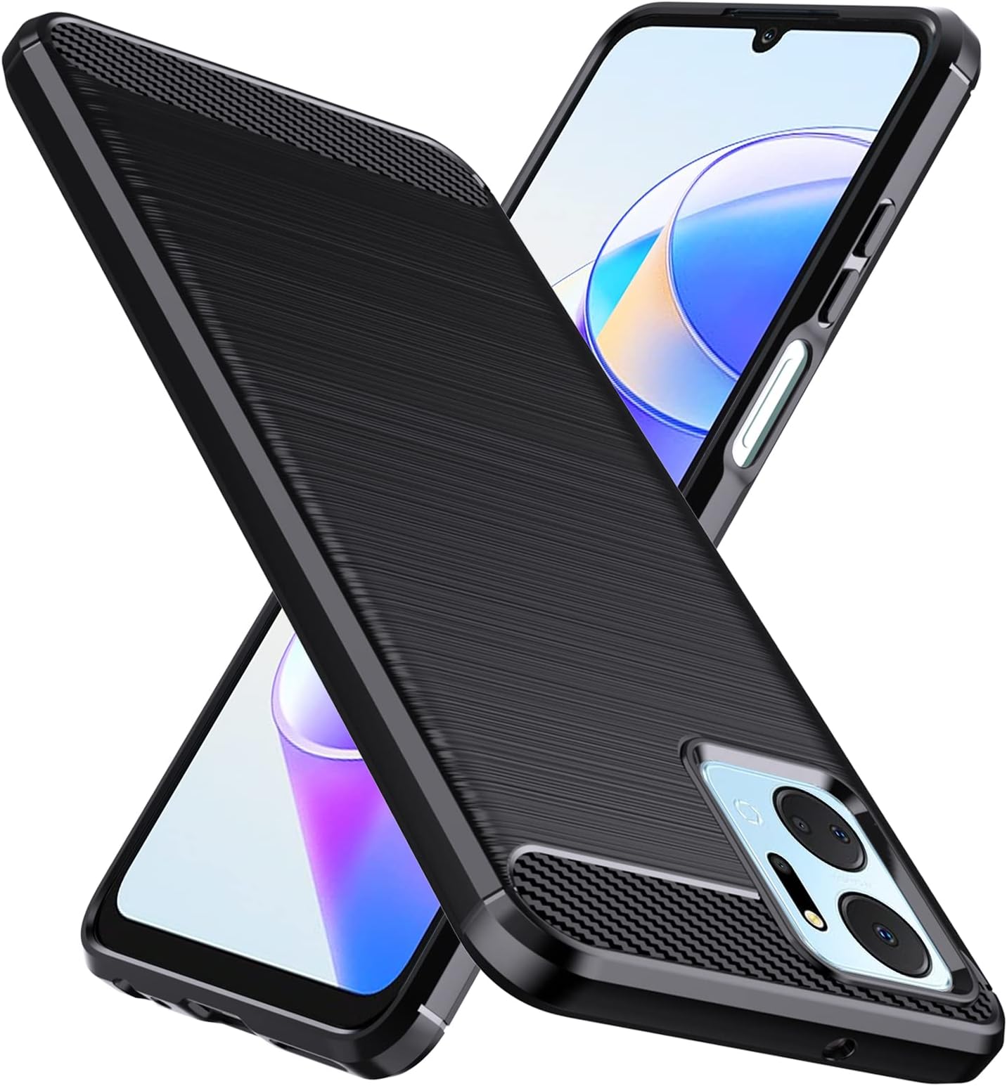 for Honor X7a Case, Military-Grade Shockproof Honor X7a Case Cover, [Carbon Fiber Texture] Soft Flexible TPU Slim Anti-Scratch Protective Case for Honor X7a,Black