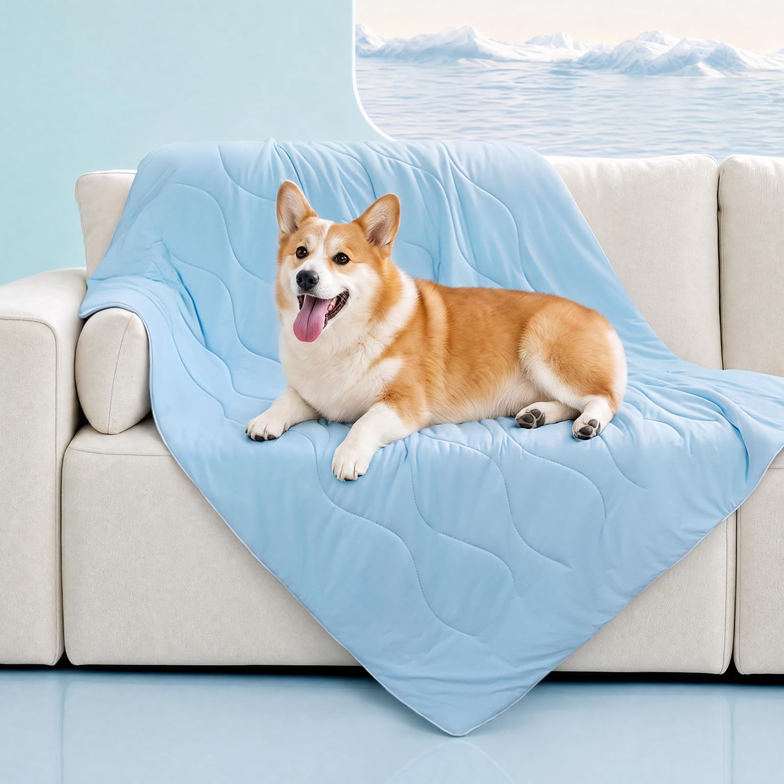 Luciphia Premium Cooling Dog Blanket Washable Q-MAX>0.5 Small Medium Large Pet Mat Puppy Cat Self-Cooling Soft Breathable Calming Throw for Sofa Crate Bed (Light Blue,40x60 inches)