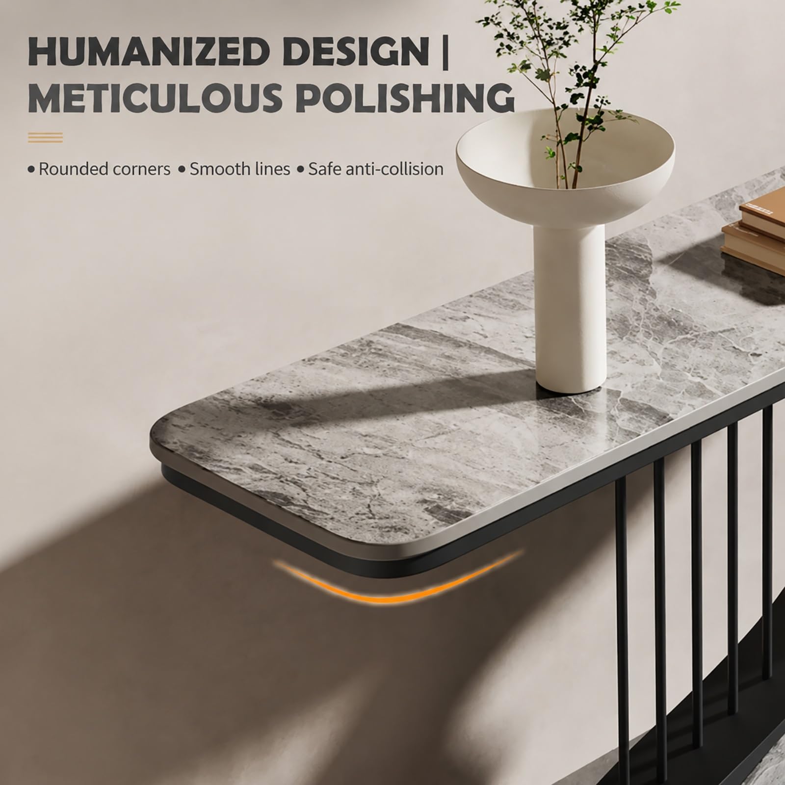 Tavolo Consolle Moderno Stretto con Piano in Pietra Sinterizzata e Struttura Metallica, Mobile Ingresso, Tavolo Dietro Divano per Corridoio, Entrata e Soggiorno | Green+gold,39.3*11.8*31.4in