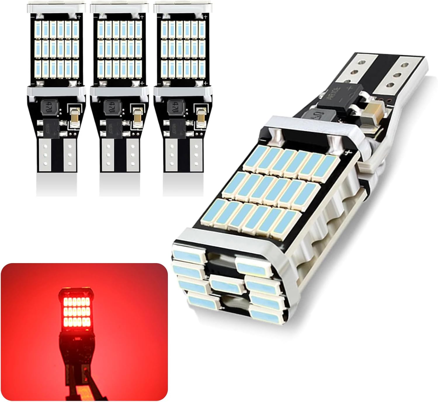 ijuicy 4 PCS 921 Led Bulb Reverse Gentle, 6000K CANBUS 912 T15 W16W 4014 45SMD Reverse Gentle Bulb, 360 Diploma Lighting 1080 Lumens Brake Gentle Bulb, Alternative Led Lights for Automotive (Crimson)