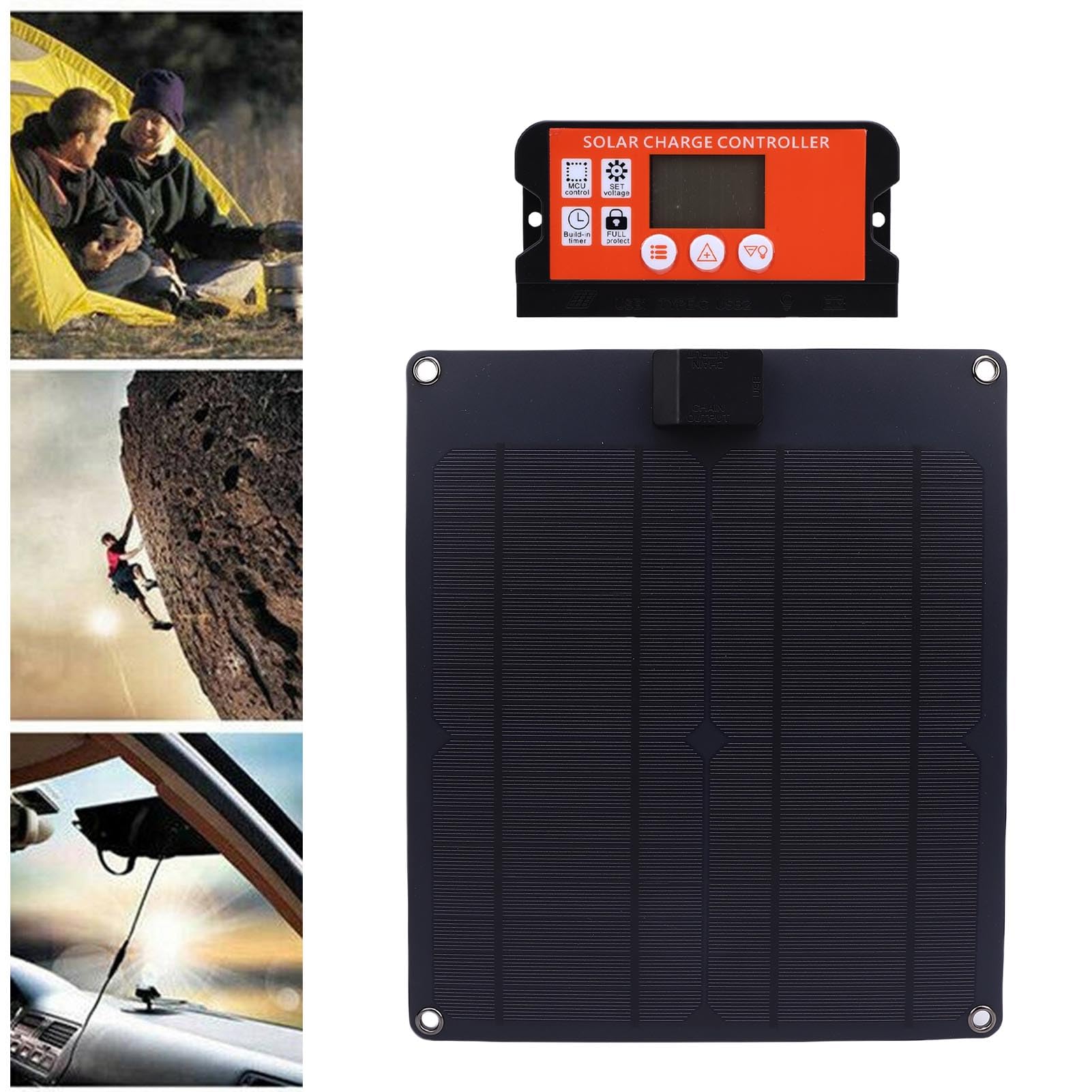 Luocute Migliore Caricabatterie Solare USB, Caricatore di Gocciolamento Solare da 30W Monocristallino con Controller, Impermeabilizzazione per per Barche per Auto per Vari