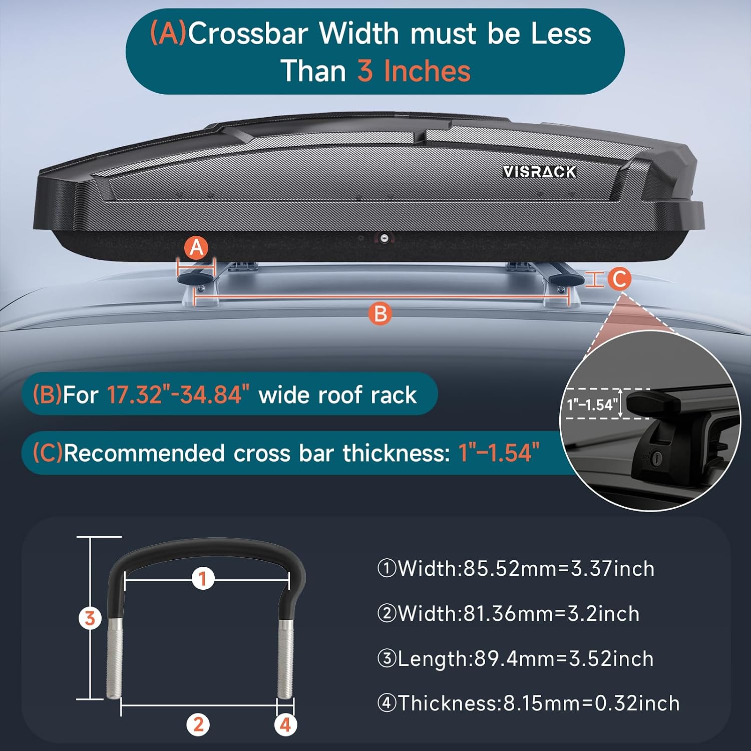 Roof Cargo Box, Dual-Side Opening,15.5 Cubic Feet Capacity, Waterproof Hard-Shell Storage Box, Includes Securing Straps and Spare Key, Ideal for Travel (15.5Cubic Feet-Carbon Black)