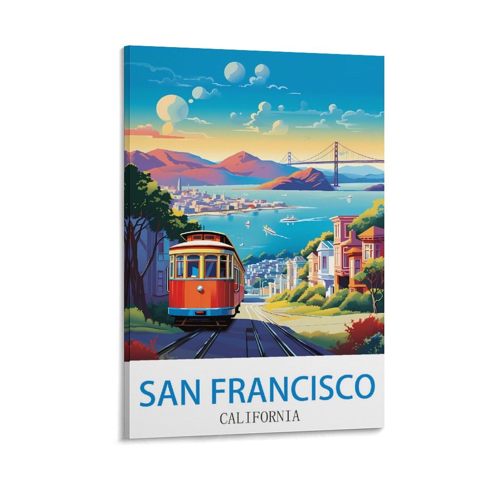 Ndoud Frame-Style San Francisco California Vintage Travel Posters City 12X18inch(30X45cm) Wall Art Picture Print Canvas Painting For Living Room Home Decor