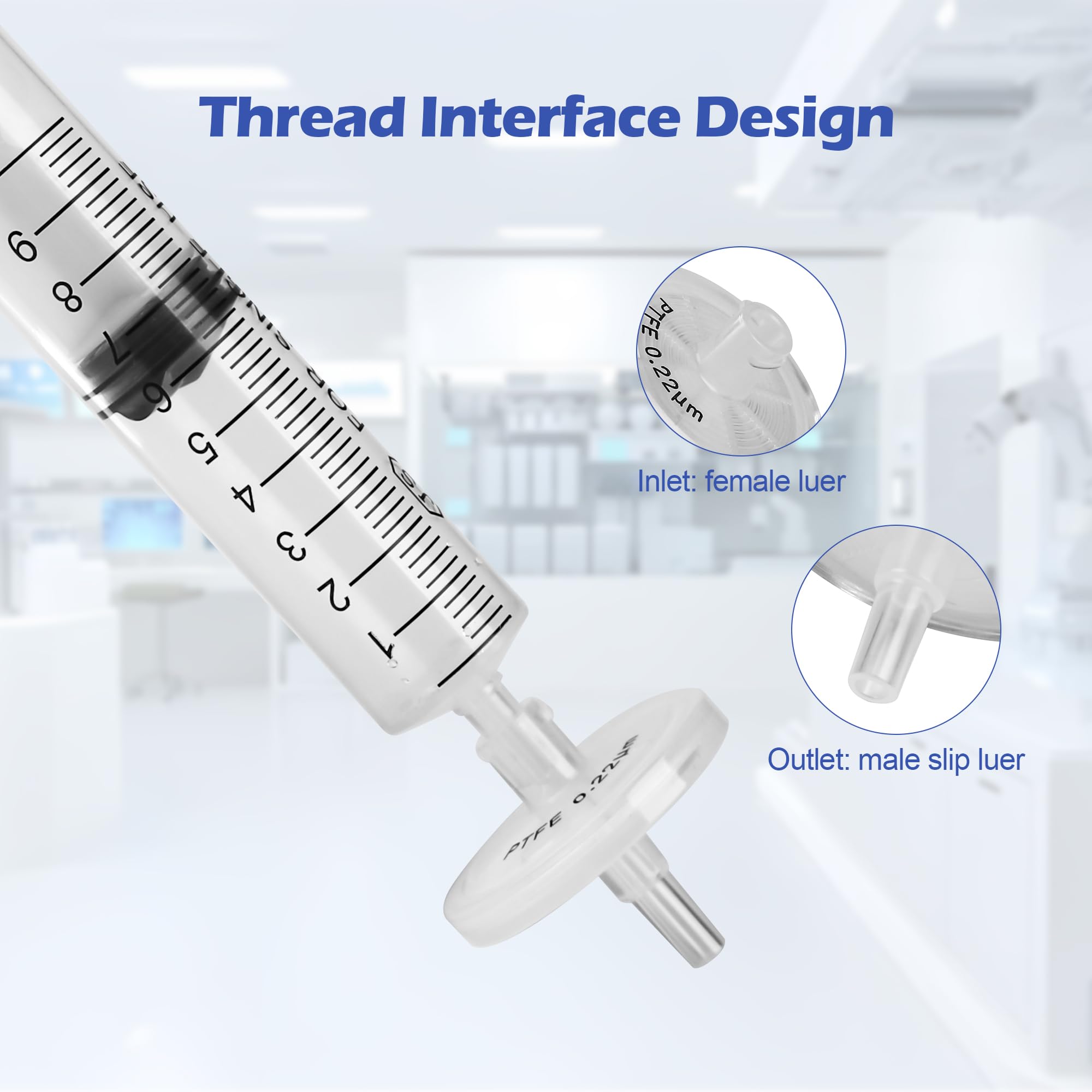 Filtros de jeringa PTFE 100 unidades de filtración hidrofóbica de 25 mm de diámetro, 0,45 μm de tamaño de poro