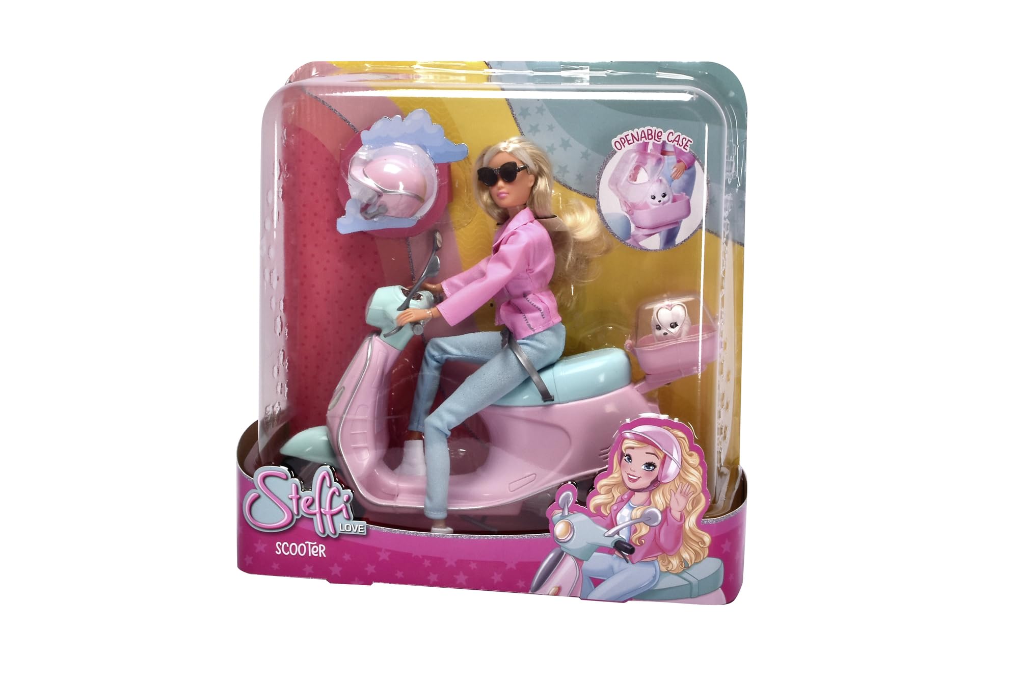 Steffi Love Scooter, Spielpuppe mit ihrem schicken City Scooter, Hund und Hundekäfig, 27cm, ab 3 Jahren