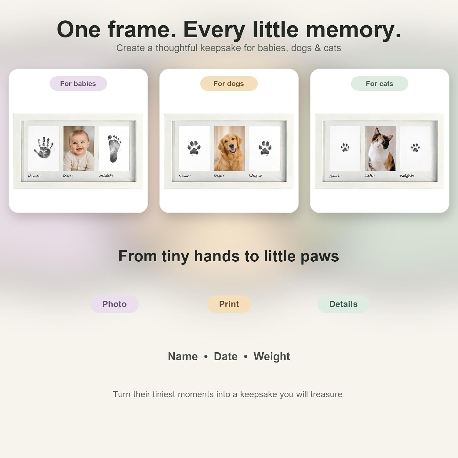 AURALYN Solid Wood with Real Glass Baby Handprint and Footprint Frame, 4x6 Keepsake with Ink Pad Kit, Newborn Baby Shower, Pet Paw Print Frame
