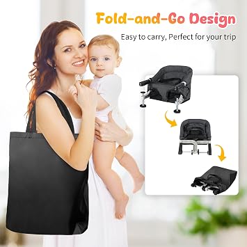 Toogel Hook On High Chair, Secure Harness & Non-Slip Aluminum Clamp, Black | Clip-On Seat 6-36M, Foldable Portable, Safe Washable Fabric, Fits Most Tables, Quick Install, Carry Bag for Home Restaurant