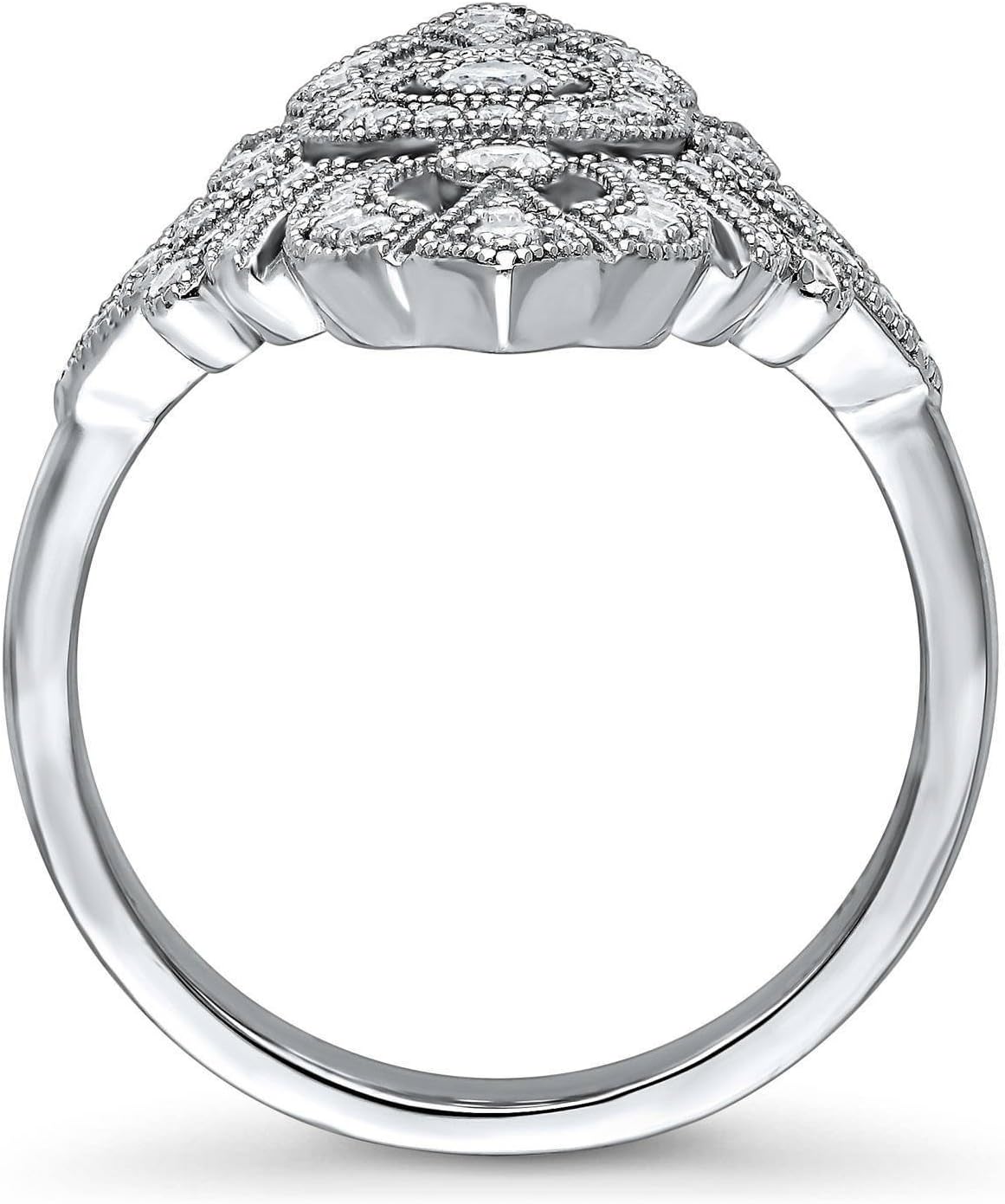 BERRICLE Sterling Silver Navette Art Deco Milgrain Statement Cocktail Ring for Women, Cubic Zirconia CZ - Image 4