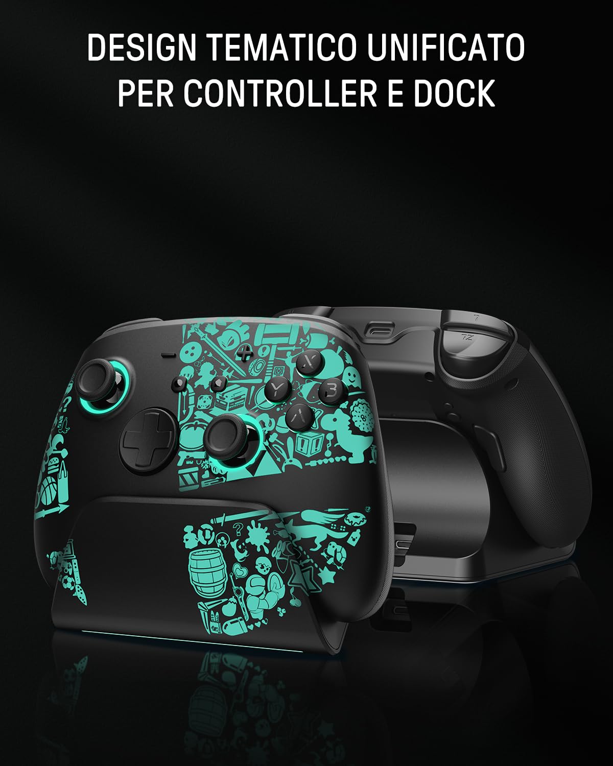 Luminex Controller Switch 2 con Dock di Ricarica, Pro Controller Wireless Compatibile Con Nintendo Switch 2/OLED, Gamepad Bluetooth Con Effetto Hall/7 Colori LED/Turbo/Link App, Nero