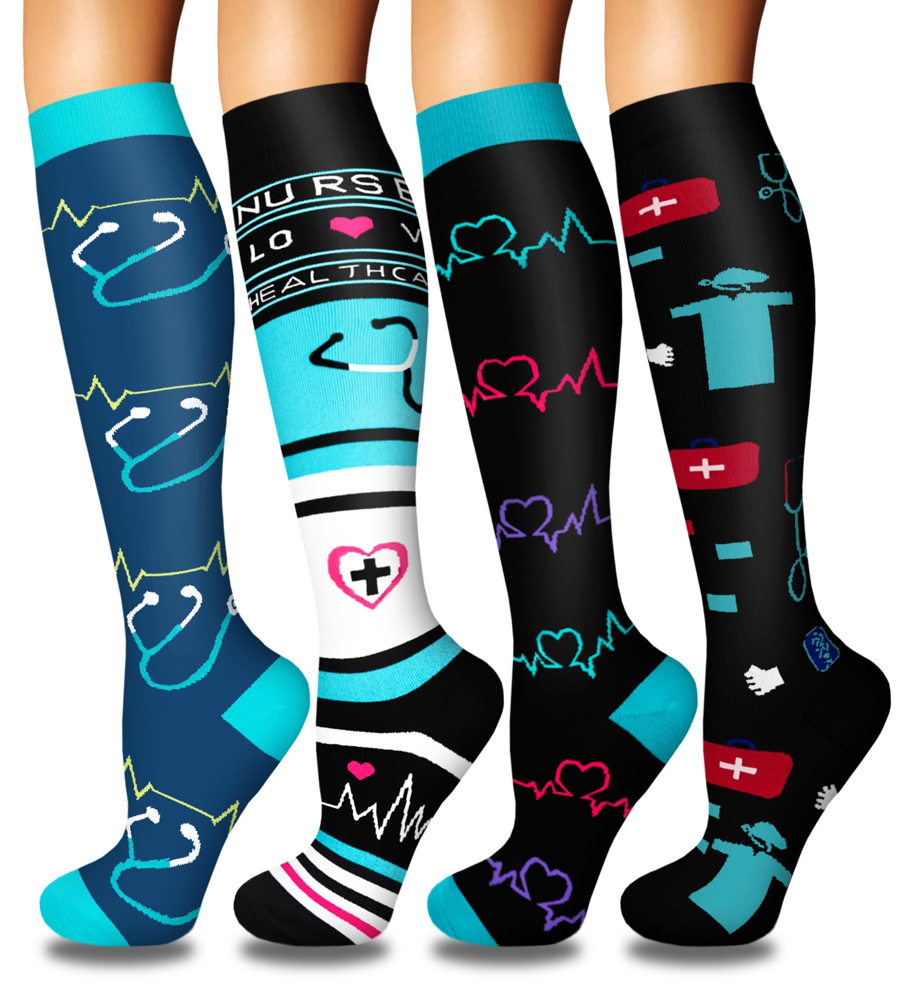 4 Pairs Compression Socks for Women Circulation-Best Support for Nurses,Running,Athletic,Travel L-XL
