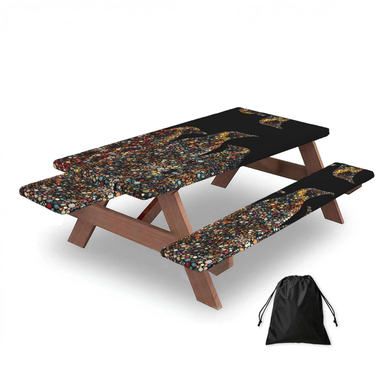Colorful dot penguin Rectangular water-repellent picnic tablecloths, outdoor camping, picnic, BBQ