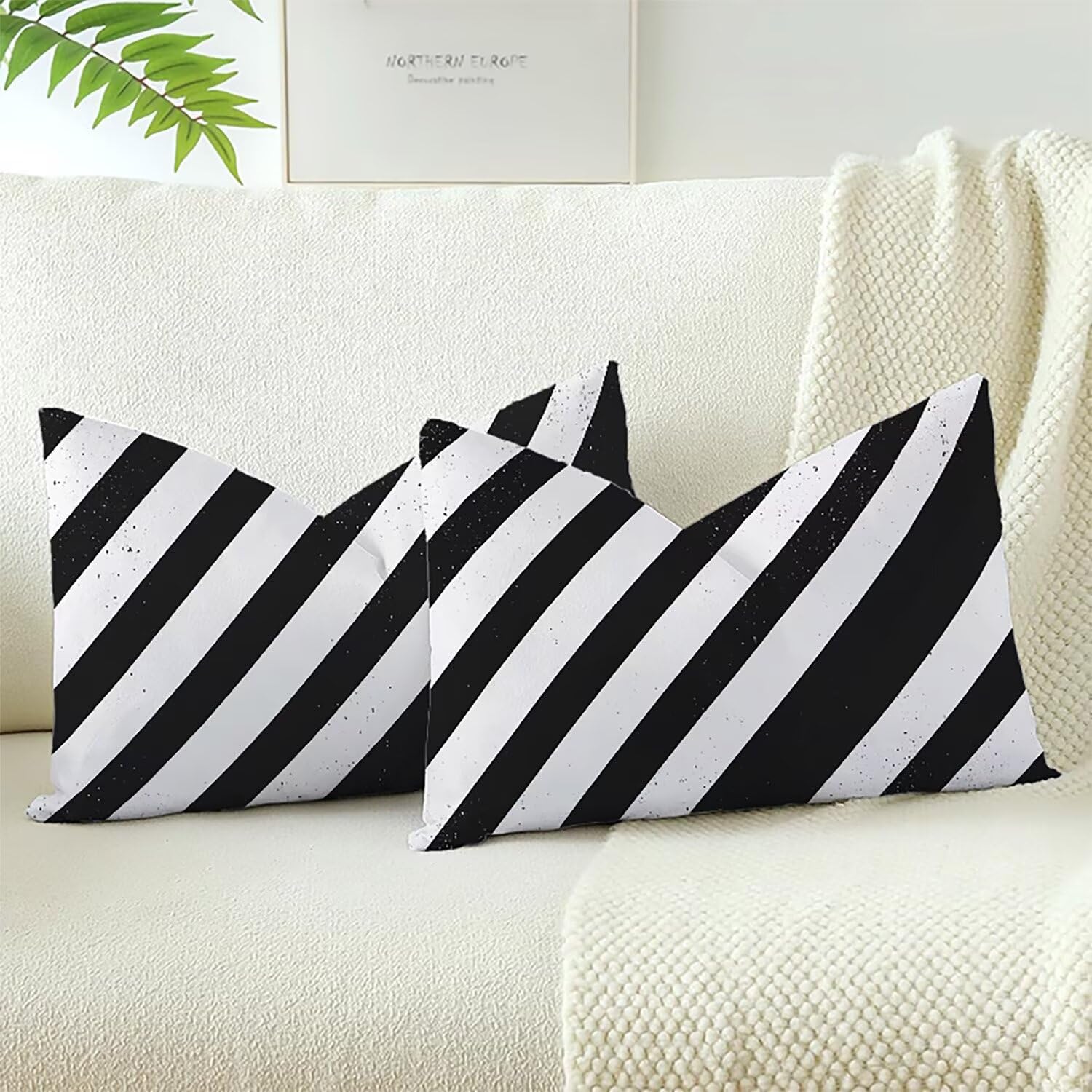 Xlccaioo Set di 2 In Bianco E Nero Federe Cuscini Divano 60x40cm Fodere per Cuscini Decorativi in Velluto, Fodera per Cuscino, Copricuscini Divano con Cerniera Invisibile, per Camera da Letto XC-8174