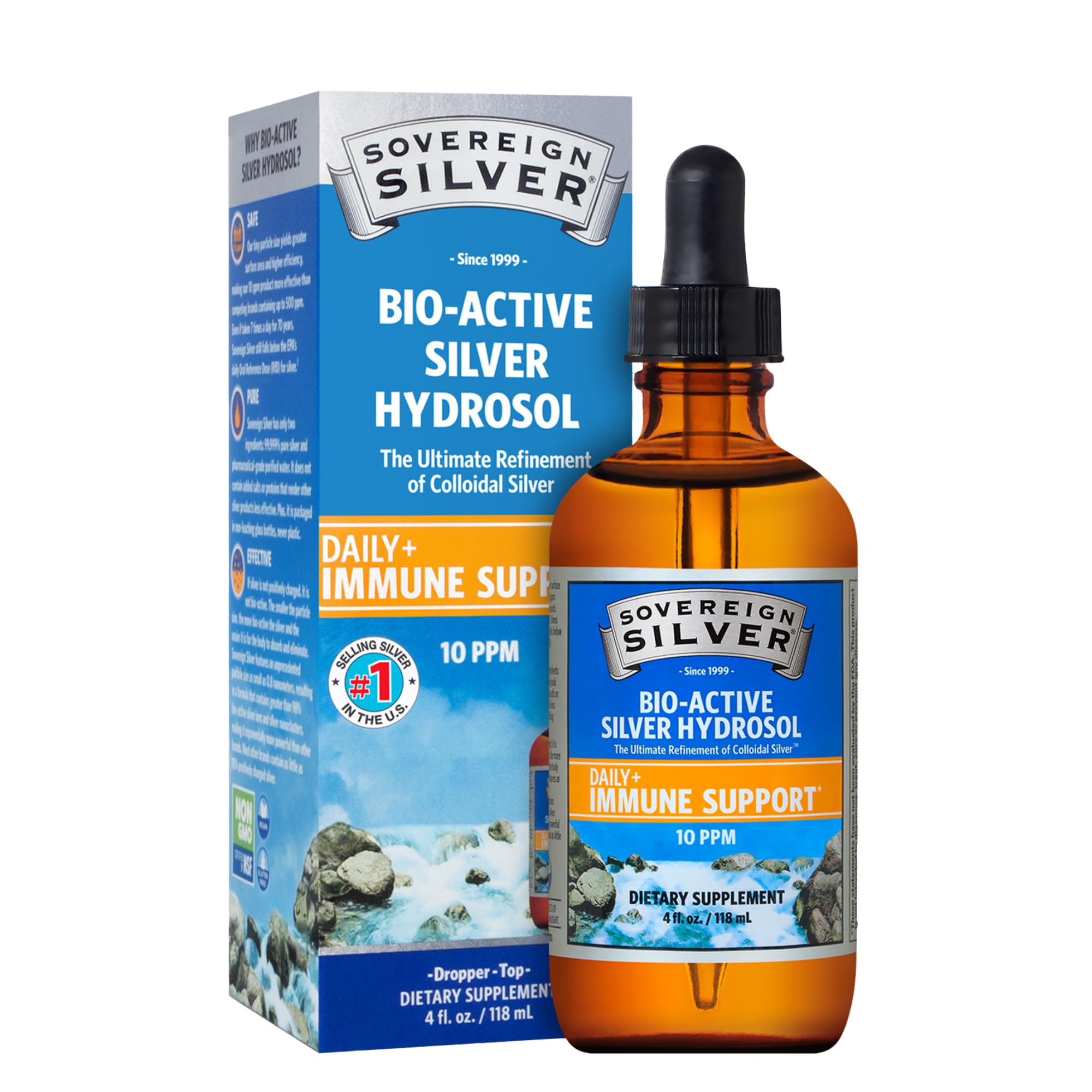 Sovereign Silver Immune Support - Colloidal Silver, Bio-Active Silver Hydrosol, 10 ppm, Liquid Dropper, 4 Fl Oz, (118 mL)