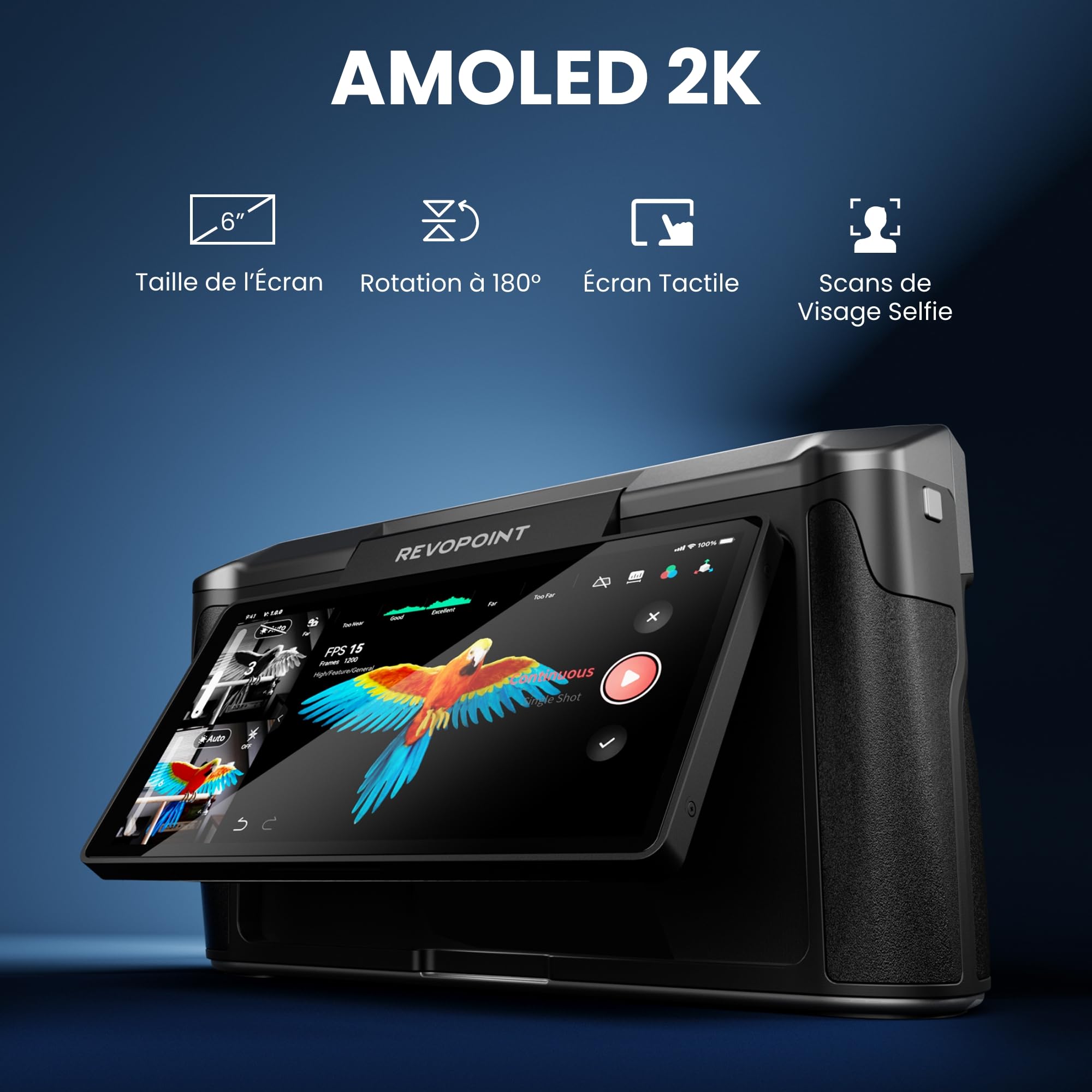 Revopoint MIRACO Scanner 3D Portable pour imprimante 3D,avec WiFi,écran réglable à 180°,Batterie 5000 mAh à Chargement Rapide,précision jusqu'à 0,02mm,Convient pour Les Petits et Grands Objets,16 Go