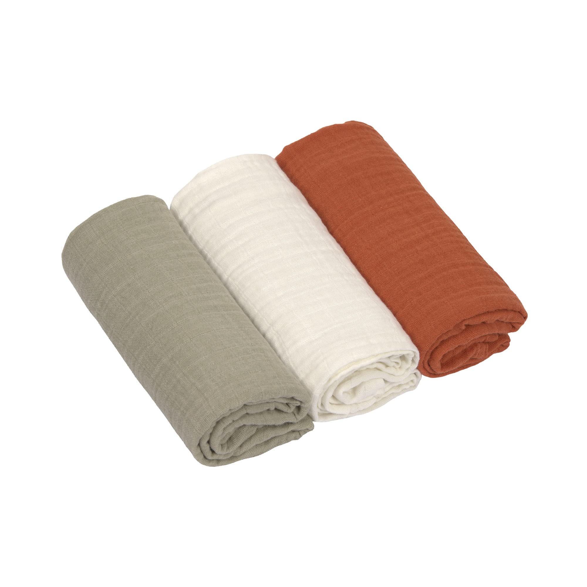 LÄSSIG Baby Blanket for Childcare Set of 3 Cotton 60 x 60 cm/Swaddle & Burp Blanket M Olive/Milky/Rust