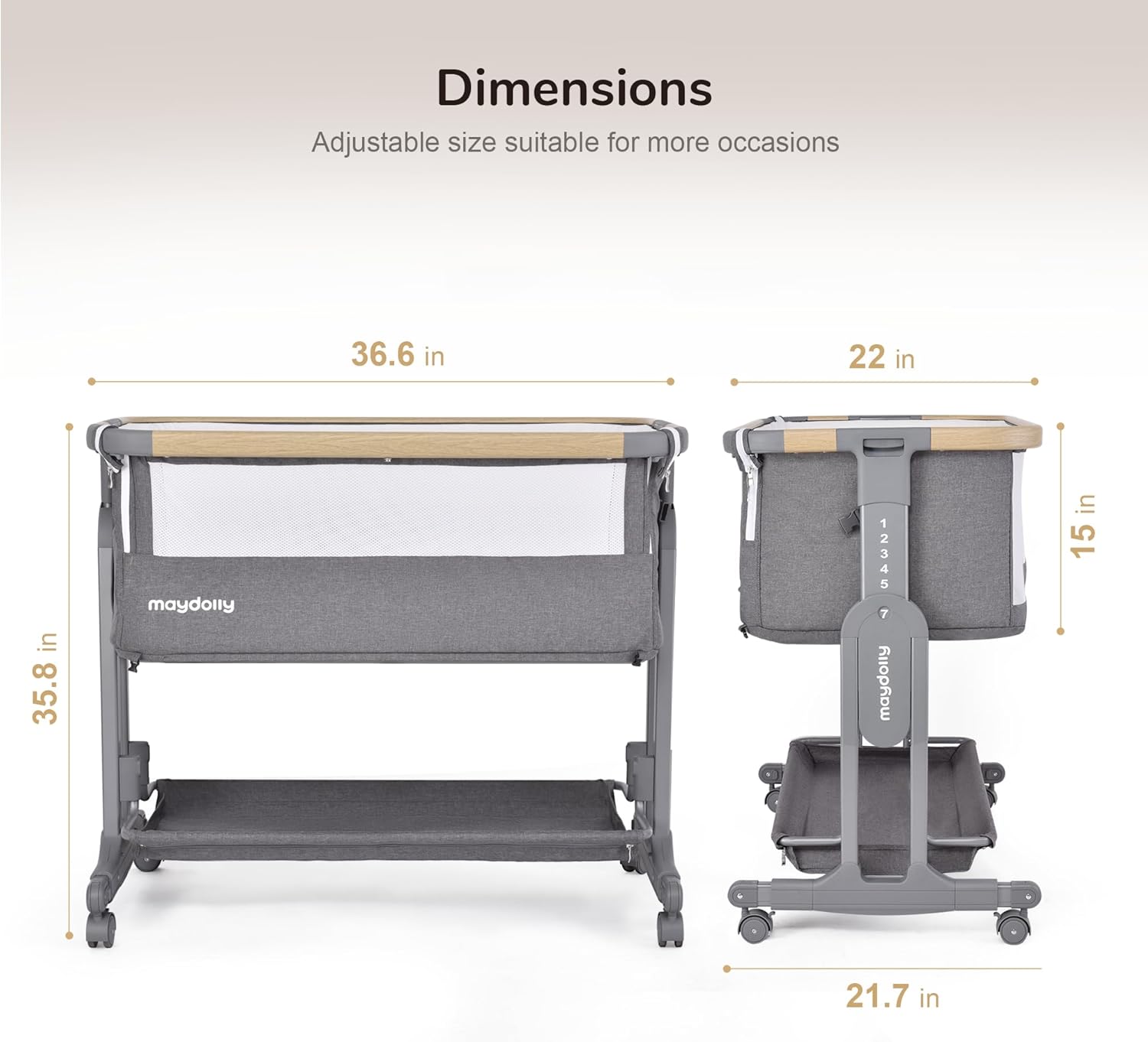 Diagram showing bassinet dimensions