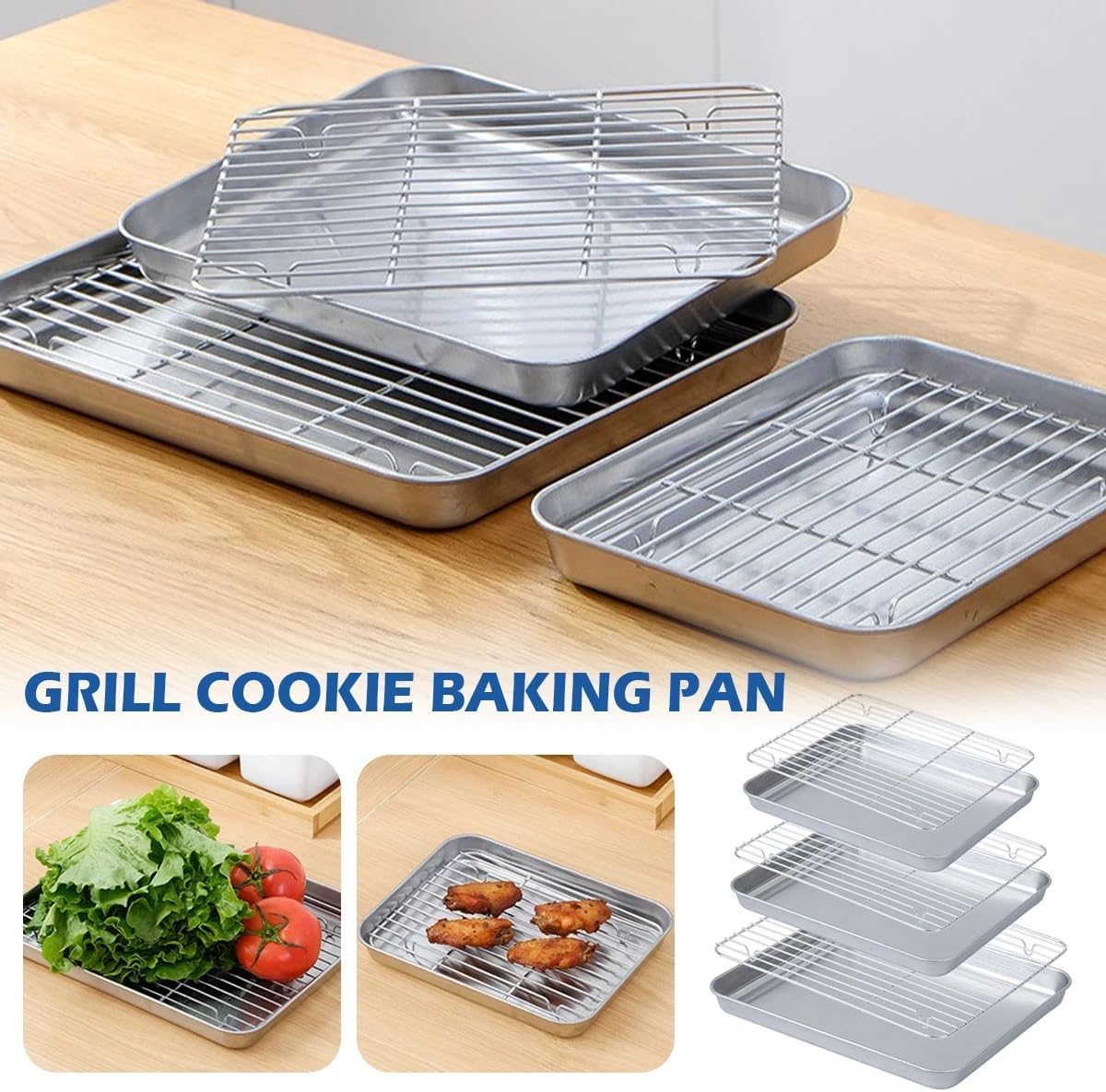 Baking Tray with Wire Rack Oven Pan for Roasting Grilling Cooking BBQ Brownies and Cakes(S 22x17.5x2.5cm)