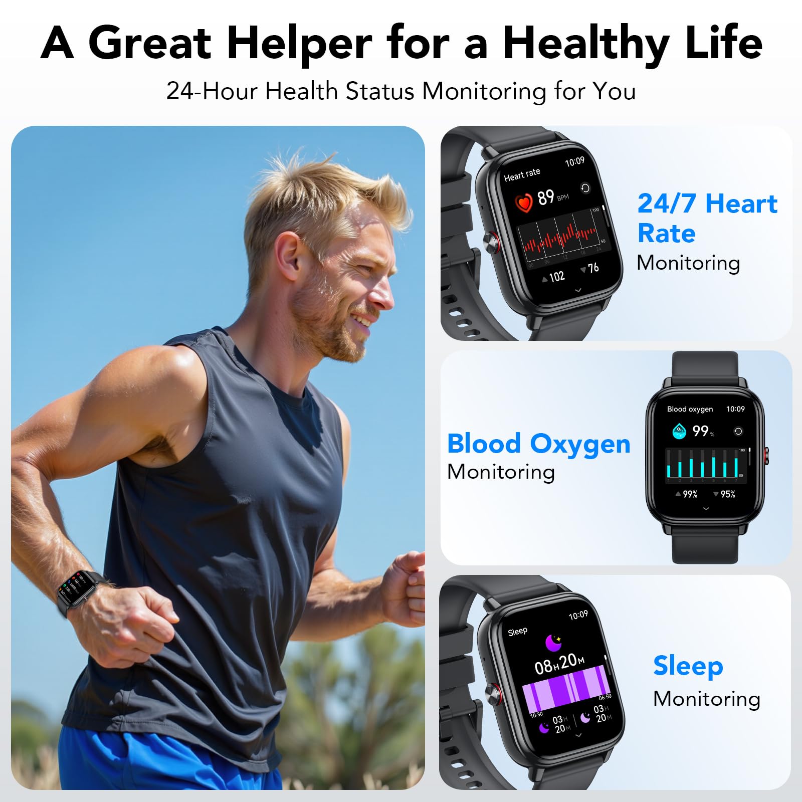 Montre Connectée Femme Homme, 1.83"HD Smartwatch, 20 Jours d'Autonomie avec Appel Bluetooth, Cardiofrequencemetre, Sommeil, Montre de Sport avec Étanchéité IP68, 112+ Modes Sportifs pour Android/iOS
