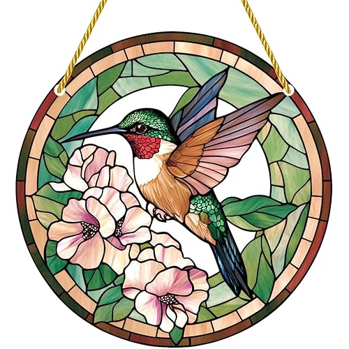 Snowsun Acrylic Stained Window Hanging Hummingbird Art Acrylic Decoration for Indoor Outdoor Home Bar Office Garden Plastic Ornament Decor 8x8 Inch