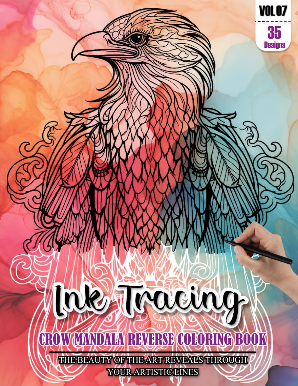 Ink Tracing Book for Adults: Stress relief reverse Crow Mandala ink tracing book for adults: mindfully Follow white lines to Uncover 35 Crow Mandala ... a perfect gift for Animal Lovers(Vol-07)