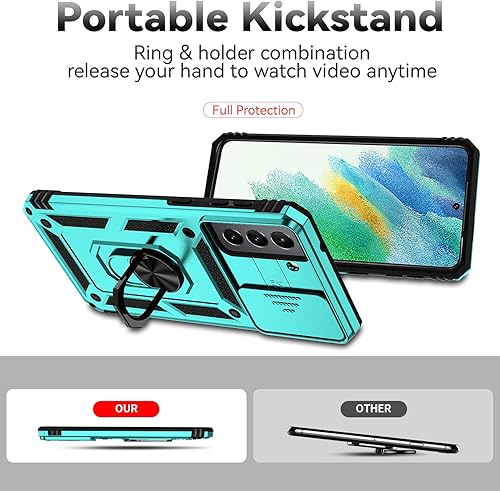 Miniatura 7 de Funda para Samsung Galaxy S21 FE 5G con cubierta para lente de cámara, protector de pantalla HD, soporte de anillo magnético probado contra caídas