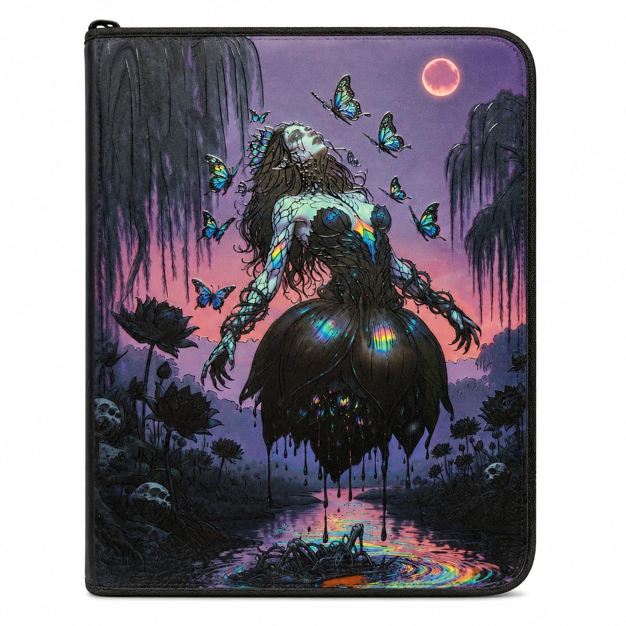 Raccoglitore per carte collezionabili con 9 tasche con cerniera, motivo donna con farfalle, stile gotico, con 20 pagine fronte-retro, contiene 360 carte