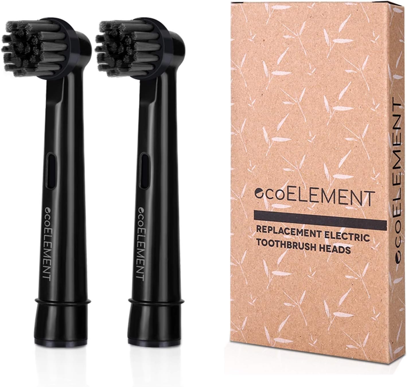 ecoELEMENT Compatible Oral B Black Replacement Heads - Pack of 2 Recyclable Charcoal Brush Heads for Oral Hygiene, Black