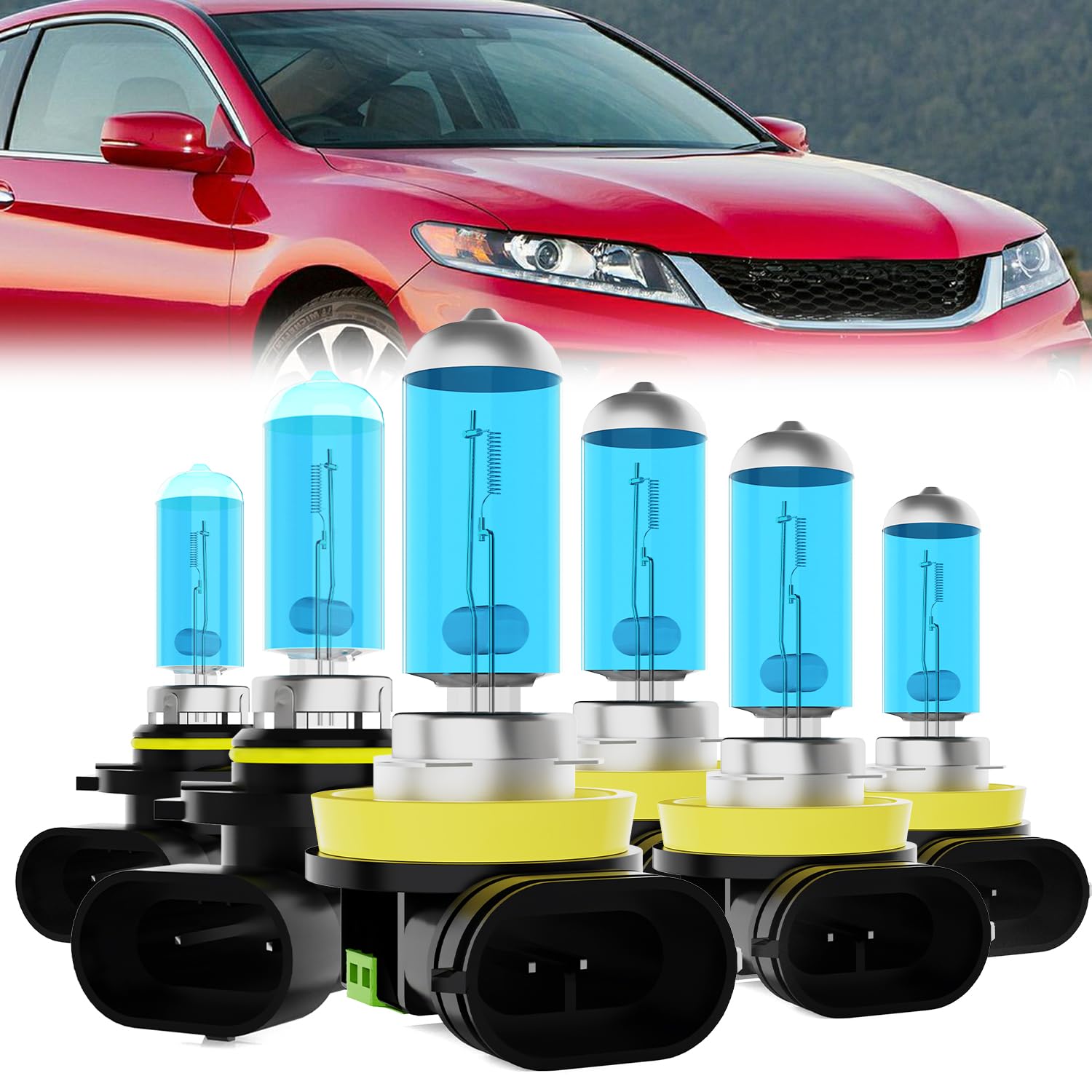Light Bulbs Fit For Honda Accord 2013-2015, 2008-2012 Coupe, 9005 High Beam + H11 Low Beam + H11 Fog Lights Halogen Bulb, 6000K White Light, Plug and Play, Pack of 6