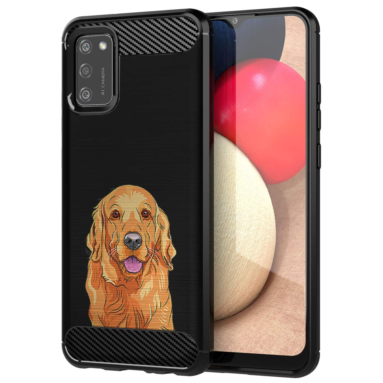 CasesOnDeck Dog Design Case Compatible with Samsung Galaxy A02s / A02s Case - Slim TPU Flexible Matte Carbon Fiber Texture Cover (Golden Retriever)