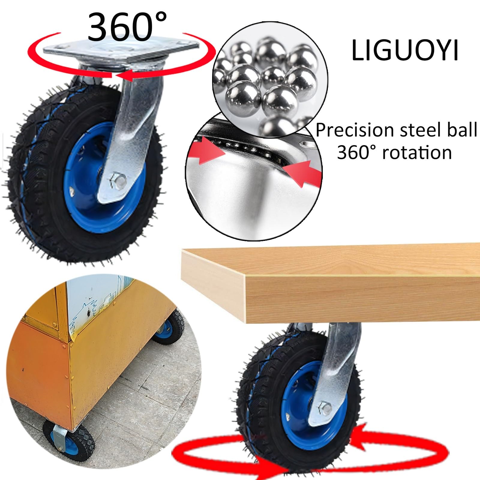 LIGUOYI Ruedas Giratorias Grandes De Servicio Pesado con Freno, Ruedas Fijo De Transporte De 150/200/250MM Tranquila Y Fácil De Deslizar Duradero 2 Pcs Ruedas para Muebles para Carro Móvil