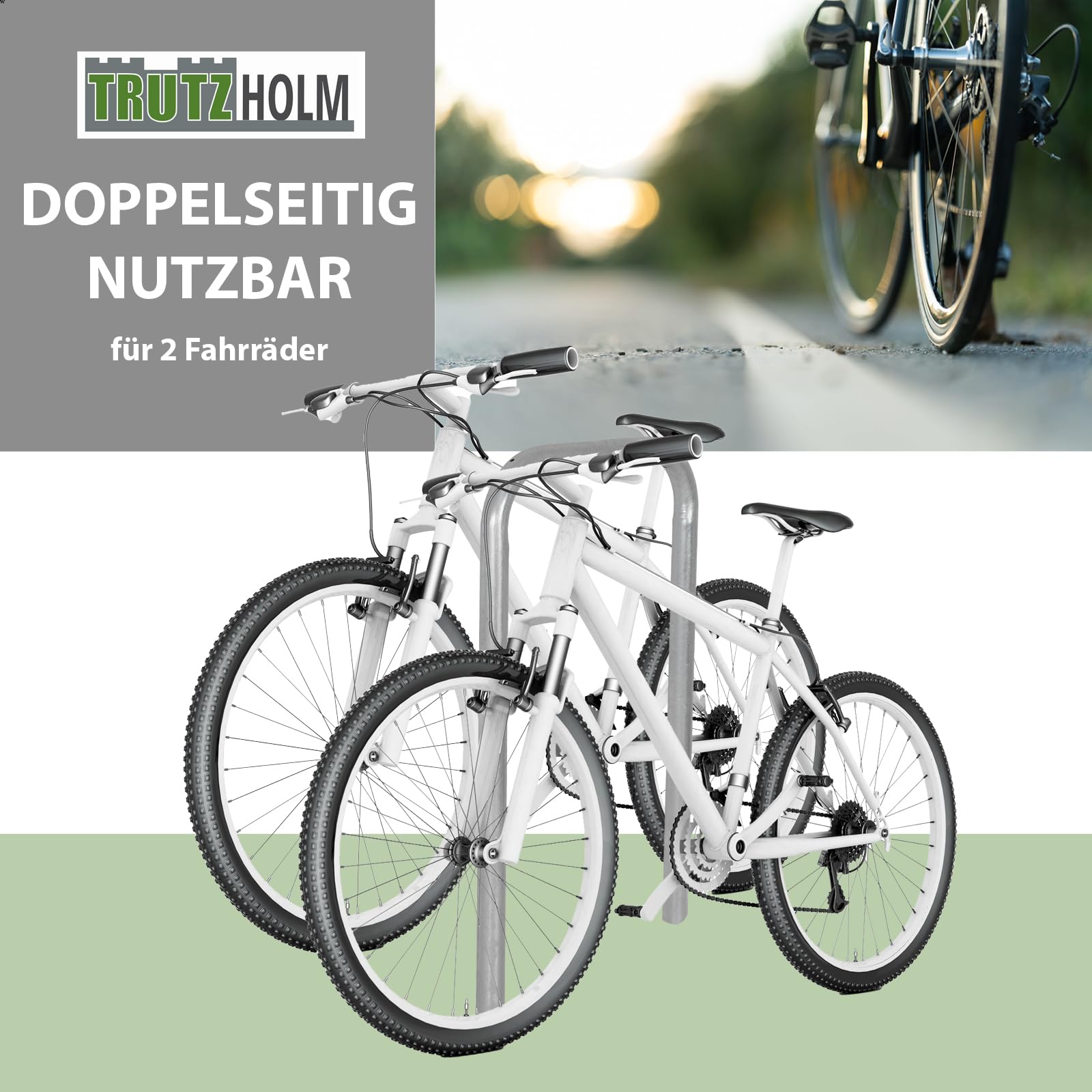 TRUTZHOLM Fahrradanlehnbügel 115x58 cm Stahl feuerverzinkt und rostfrei Ø 48 mm zum Einbetonieren Fahrradparker Parker Anlehnbügel doppelseitige Nutzung für 2 Fahrräder