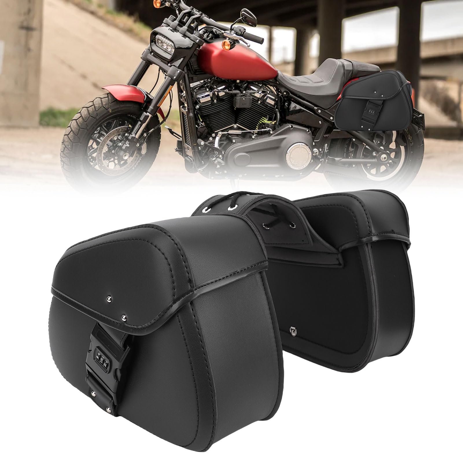 aqxreight Bolsa para Sillín de Motocicleta, Capacidad de 16 litros, Bolsa Lateral Multifuncional de Cuero PU a Prueba de Lluvia para Motocicleta con Reemplazo de Cerradura para V Star 250,