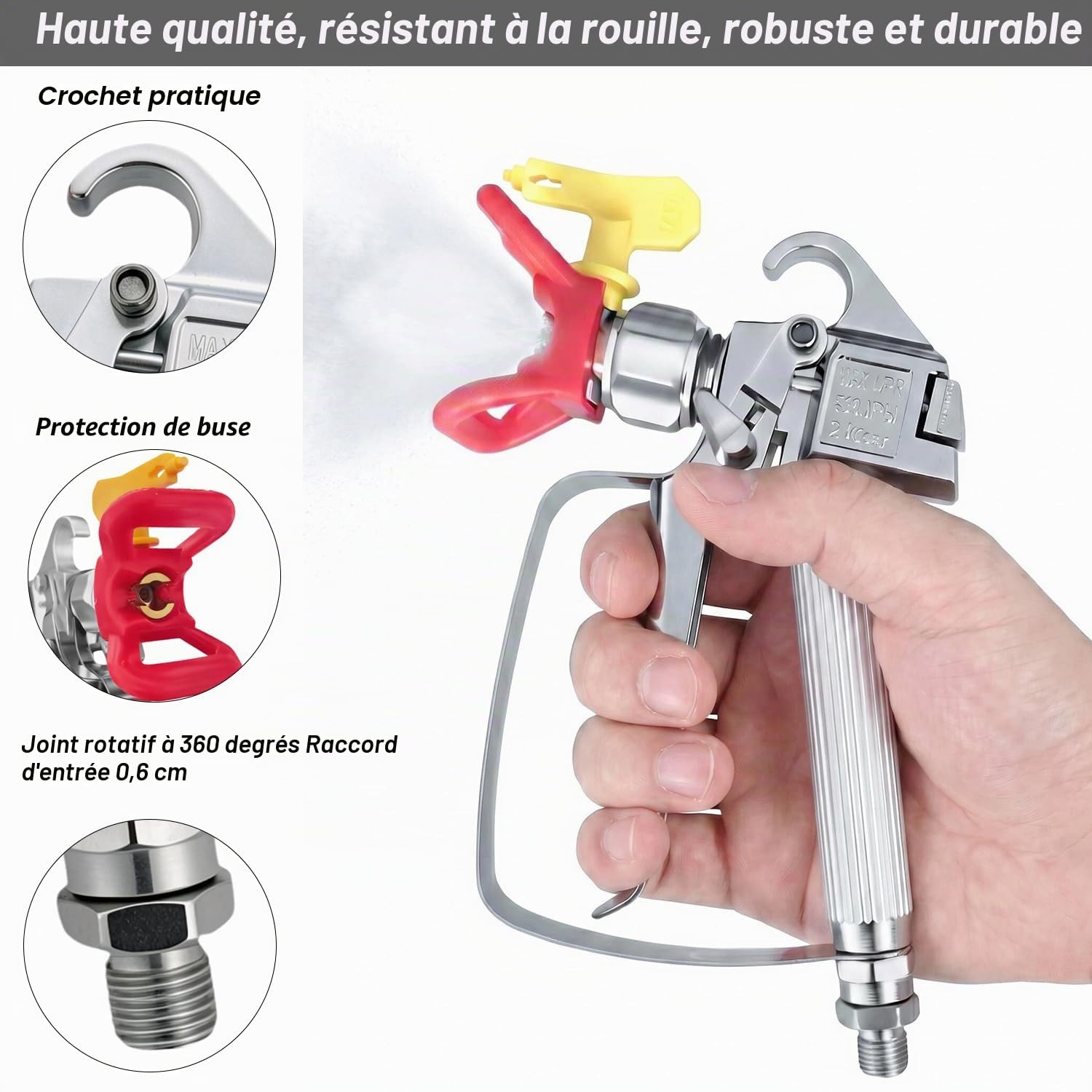 Kit de Pistolet a Peinture Airless Haute Pression 3600 PSI Airless Pistolet de Peinture 215/315/417/517/623 Buse Pulvérisateur et 5 Filtres Joints Rotatifs pour Machines