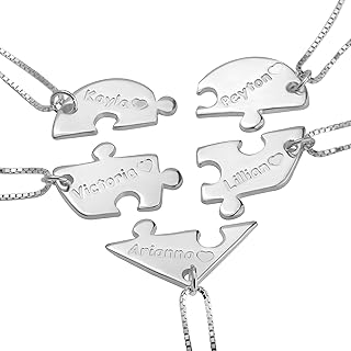 Puzzle Necklace – Personalized BFF Jewelry for 2, 3, 4, 5 – Custom Puzzle Friendship Pendant in Sterling Silver or Gold – Engraved Puzzle Piece Necklace for Couples or Best Friends
