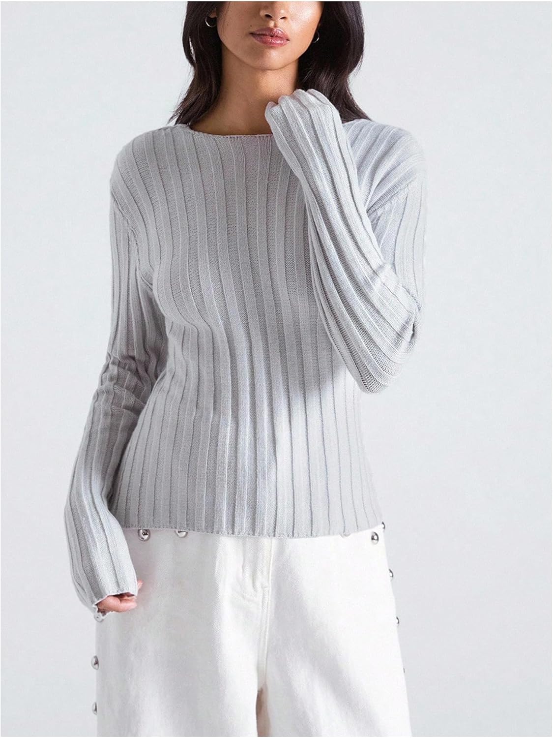 Milumia Women's Casual V Neck Long Sleeve Sweater Cross Wrap Ribbed Knit Going Out Tops - Image 2